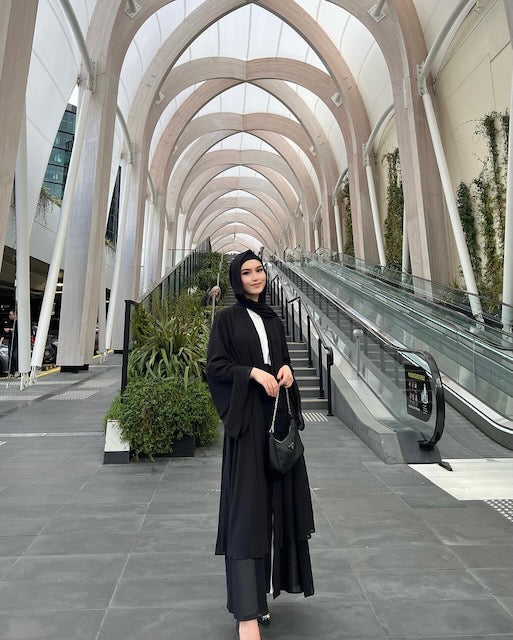 Aisha Abaya + Hijab - Black - Open Abaya - Fajr Noor