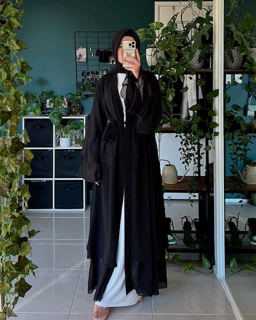 Aisha Abaya + Hijab - Black - Open Abaya - Fajr Noor