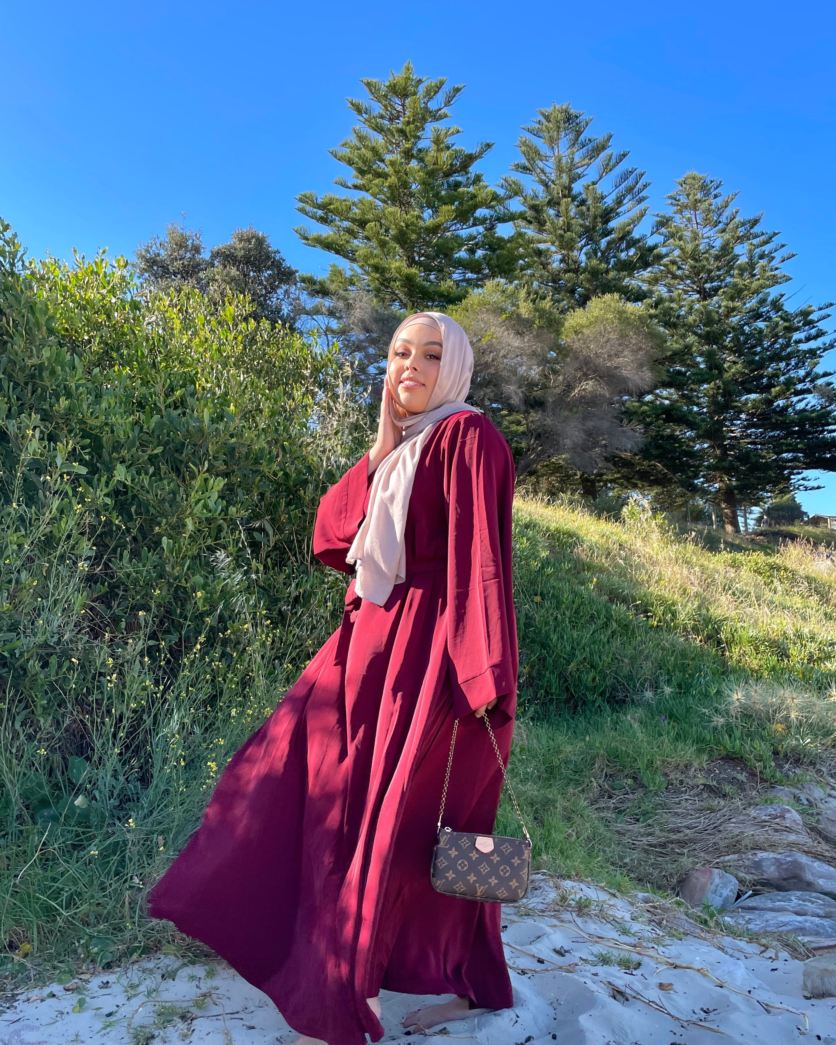 Khatijah Abaya - Maroon Closed Abaya Fajr Noor