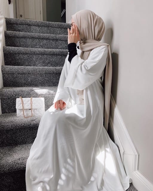 Khatijah Abaya - White - Closed Abaya - Fajr Noor