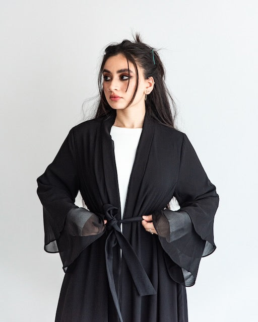 Aisha Abaya with Hijab - Black Open Abaya Fajr Noor S