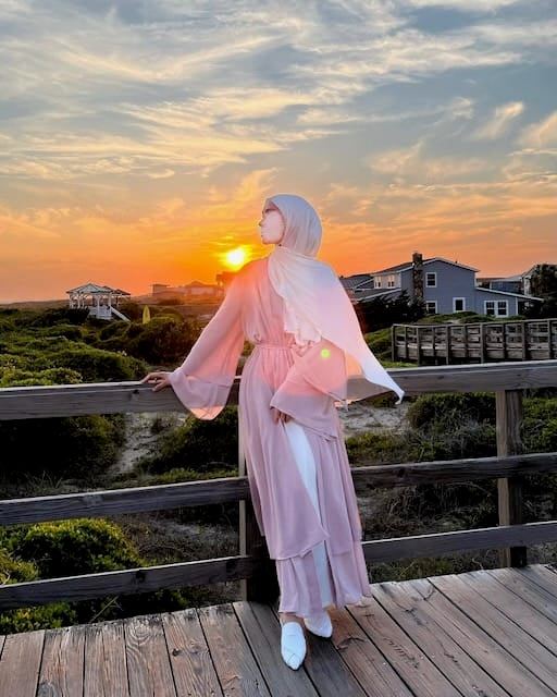 Aisha Abaya with Hijab - Nude Open Abaya Fajr Noor