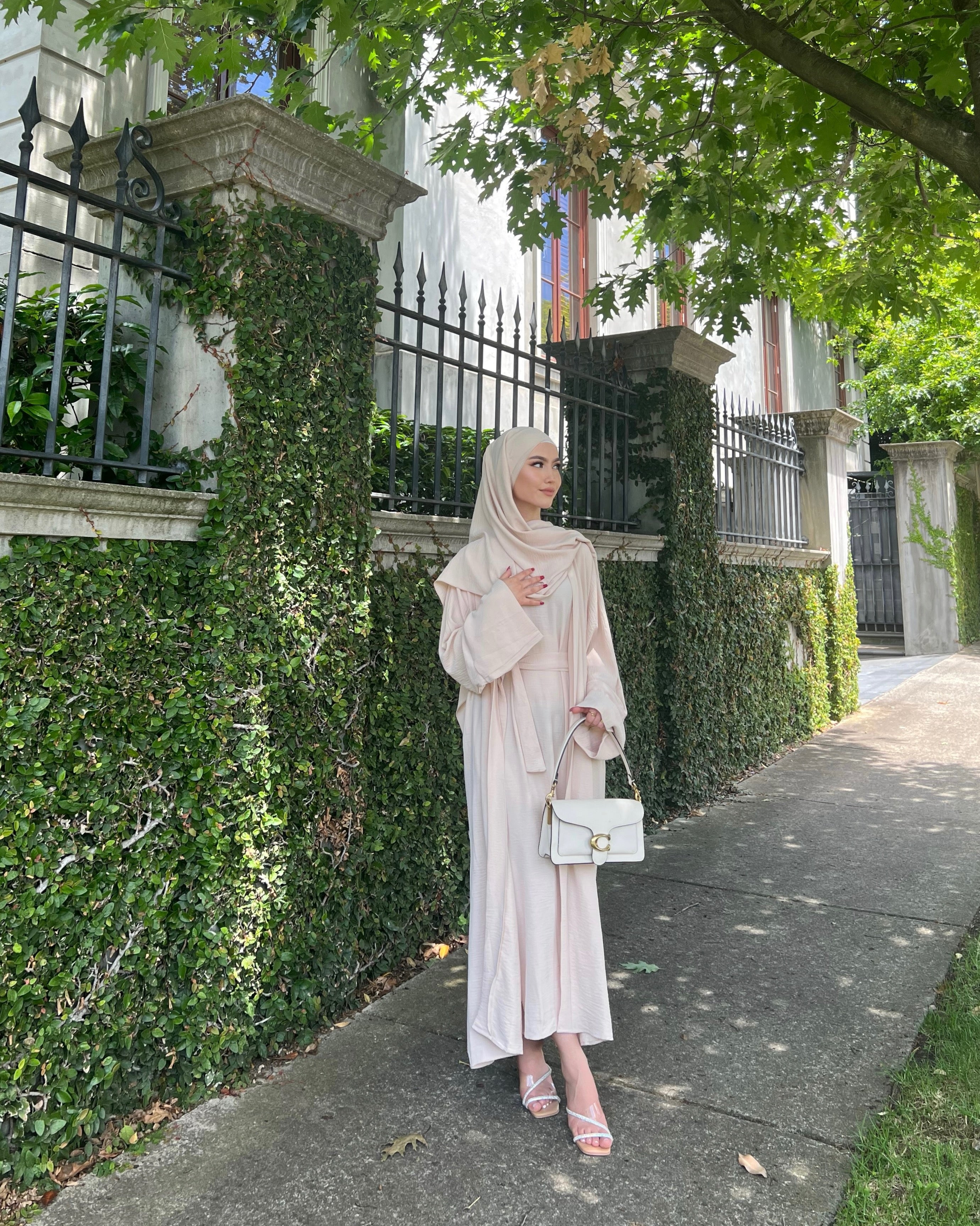 3PC Crinkle Abaya Set - Cream