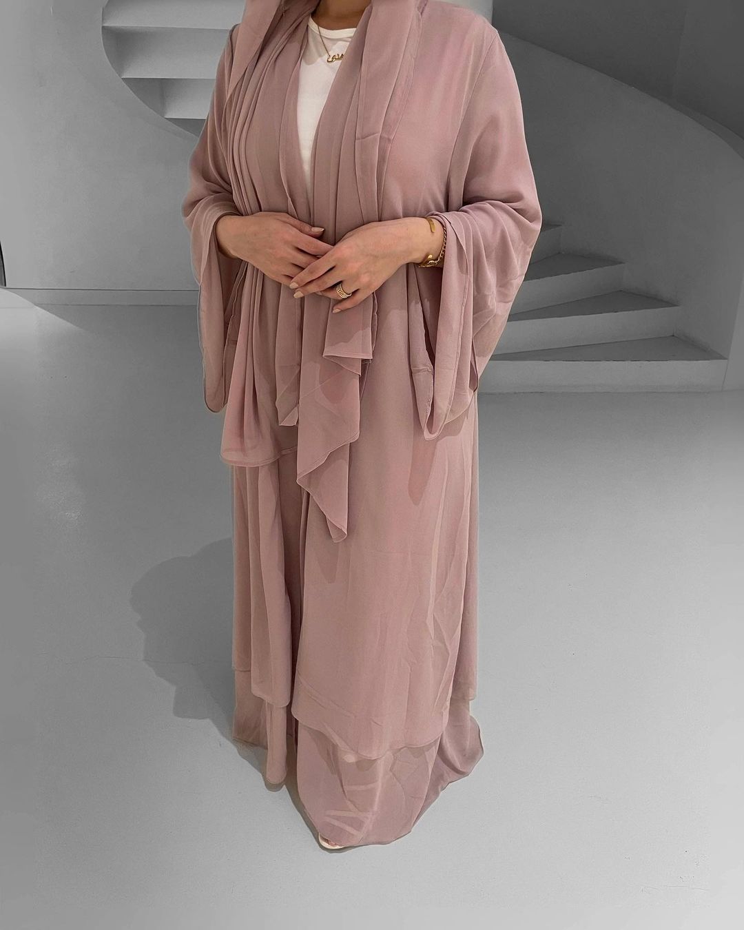 Aisha Abaya with Hijab - Nude Open Abaya Fajr Noor