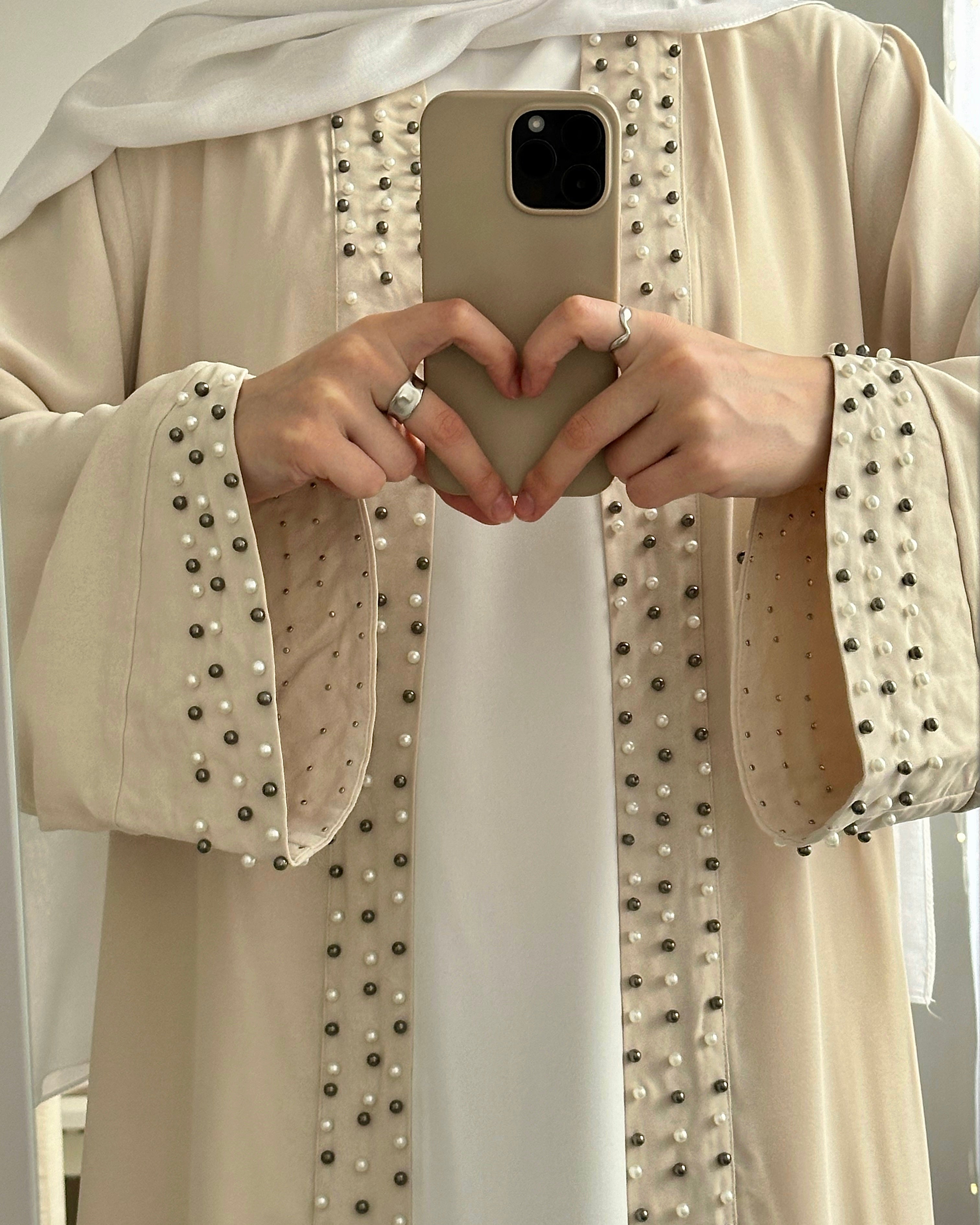 Amirah Pearl Abaya - Cream Open Abaya Fajr Noor