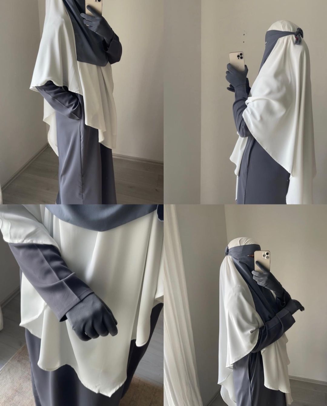 Essential Abaya - Grey - Essential Abaya and White Khimar - Fajr Noor