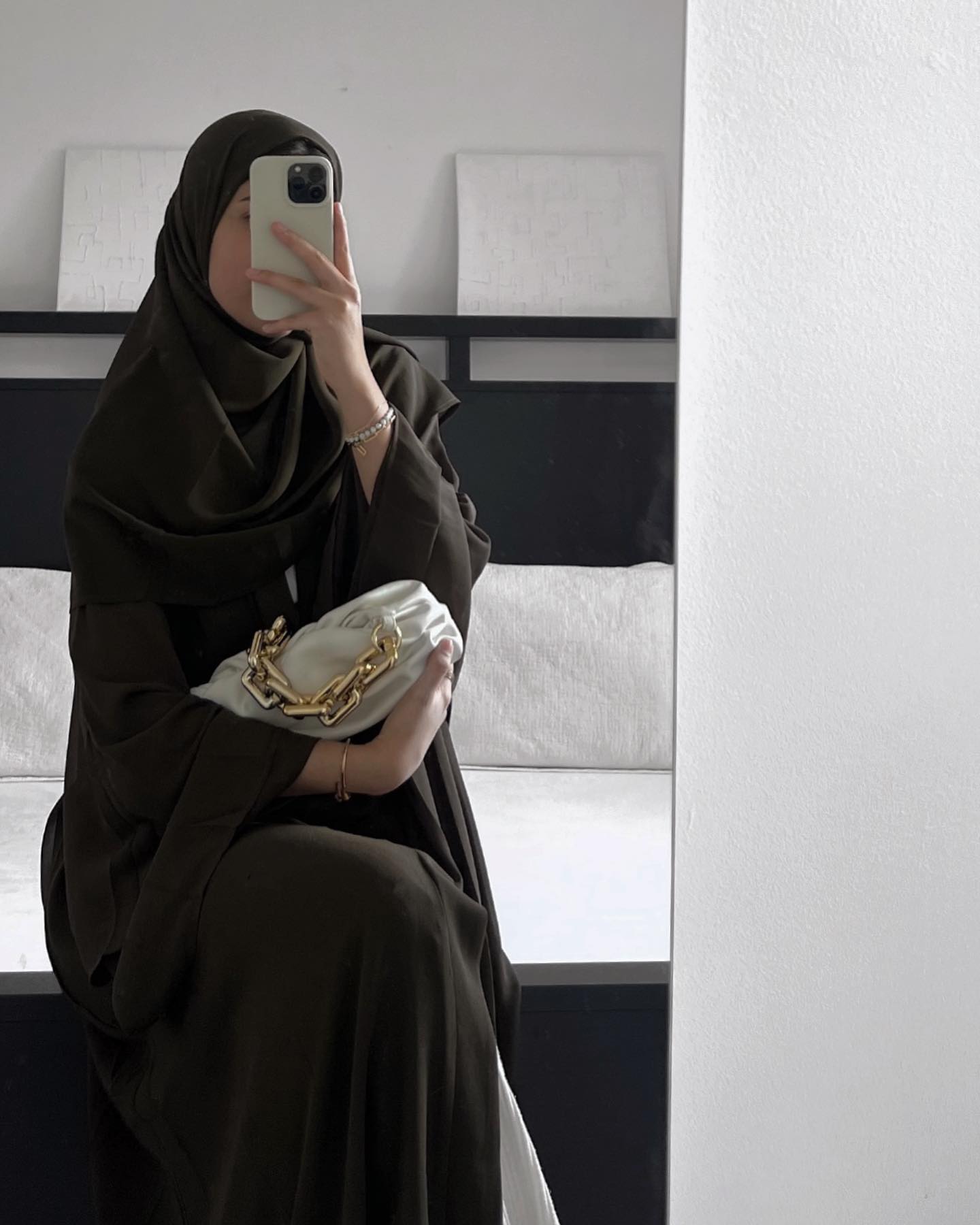 Aisha Abaya with Hijab - Khaki Open Abaya Fajr Noor S