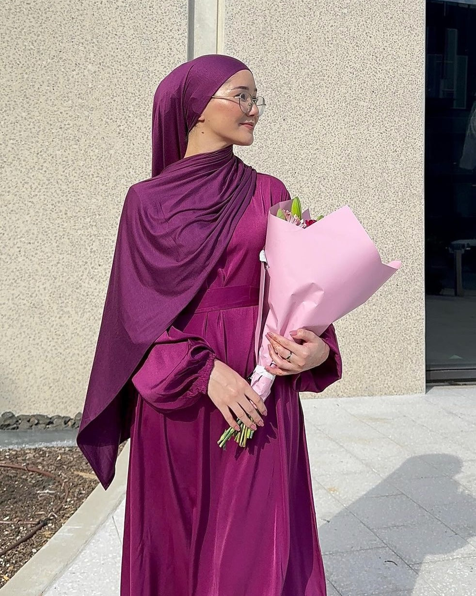 Jannah Abaya - Plum Satin Abaya Fajr Noor S