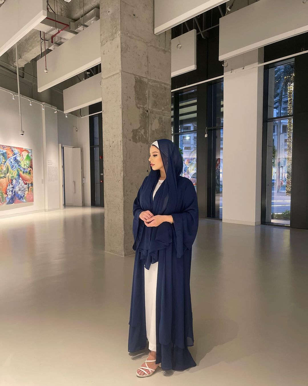 Aisha Abaya with Hijab - Navy Open Abaya Fajr Noor