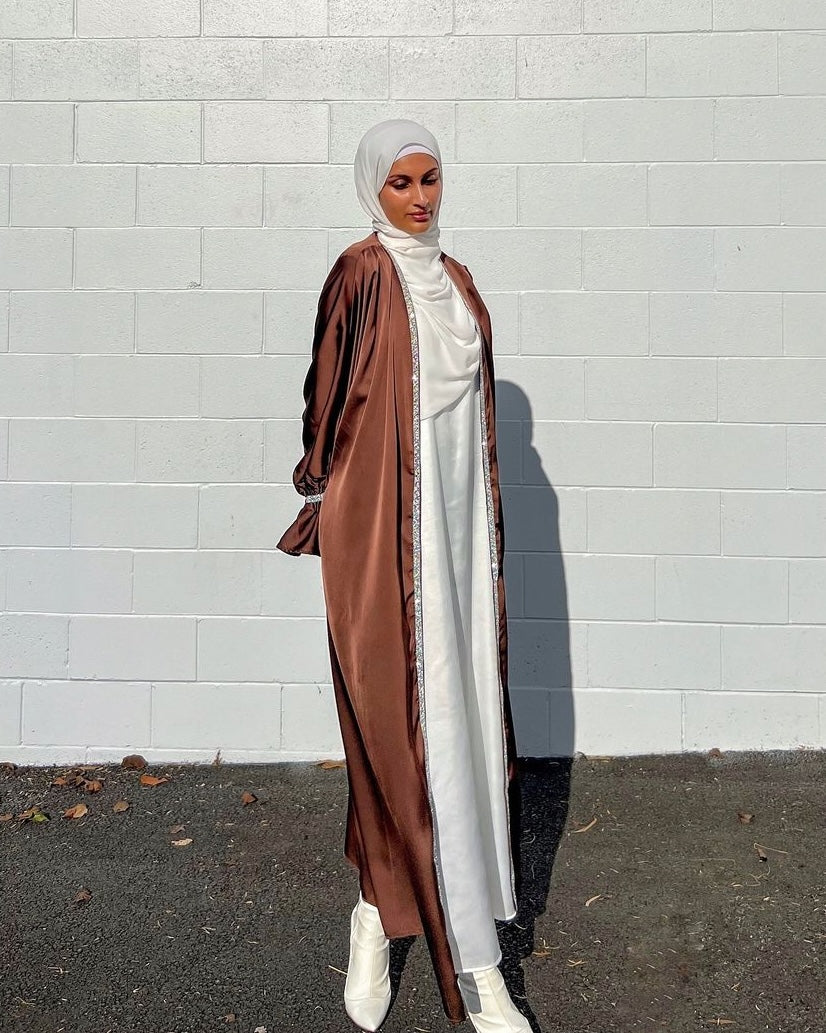 2PC Zainab Abaya Set - Coffee Satin Abaya Fajr Noor