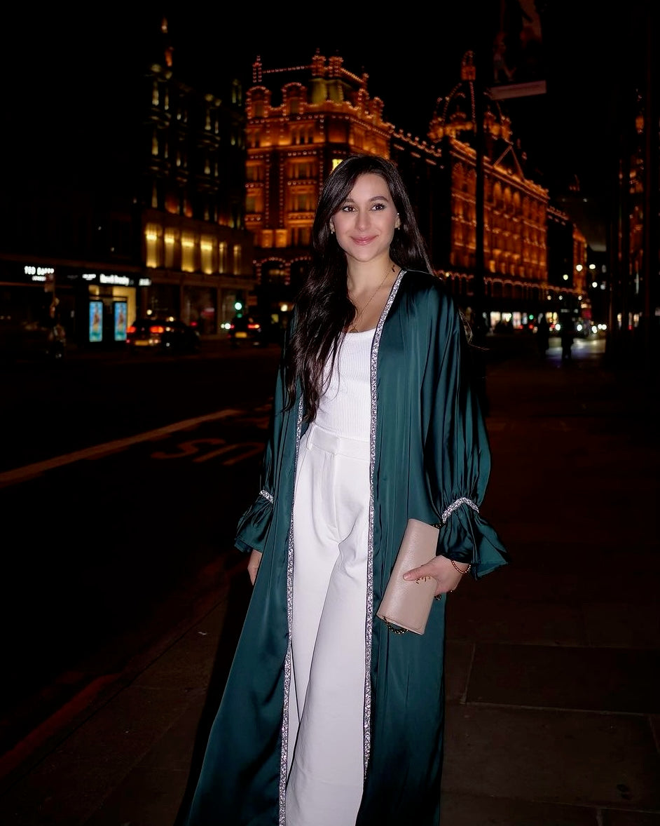 2PC Zainab Abaya Set - Emerald Satin Abaya Fajr Noor
