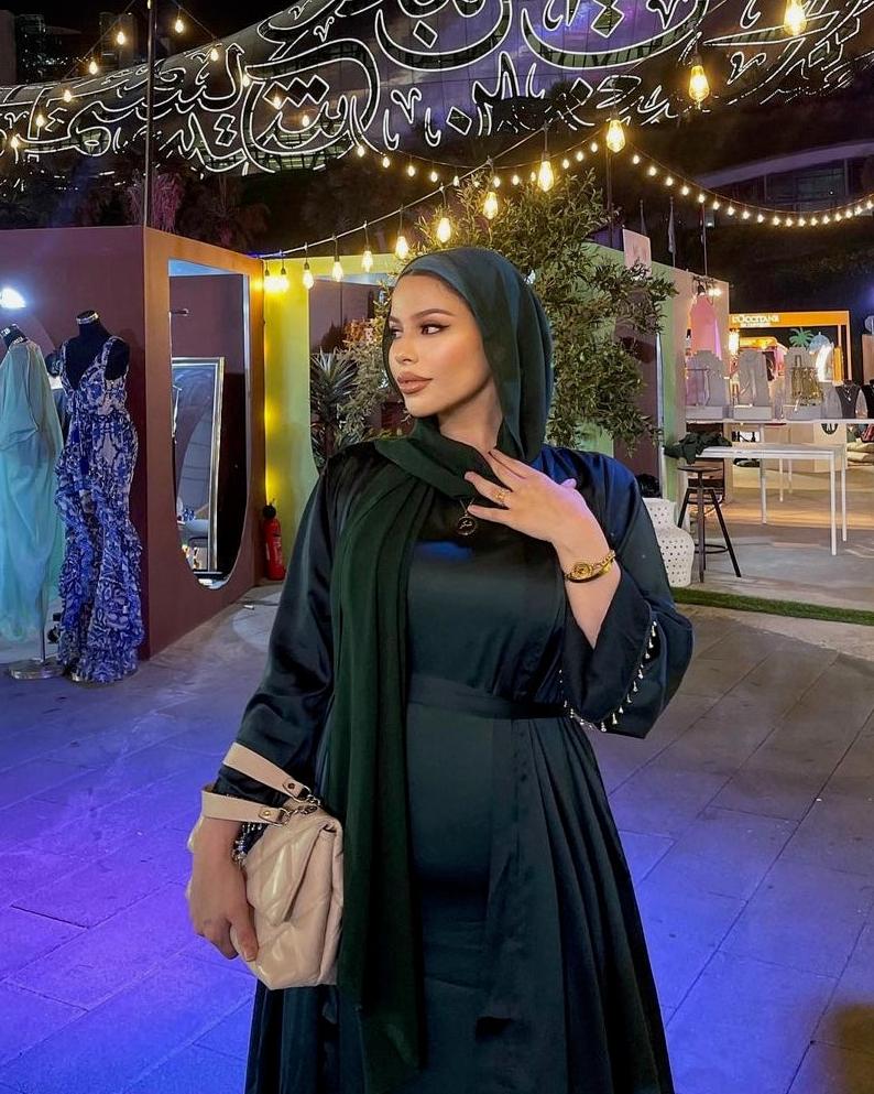 2PC Malika Satin Abaya Set - Emerald Satin Abaya Fajr Noor