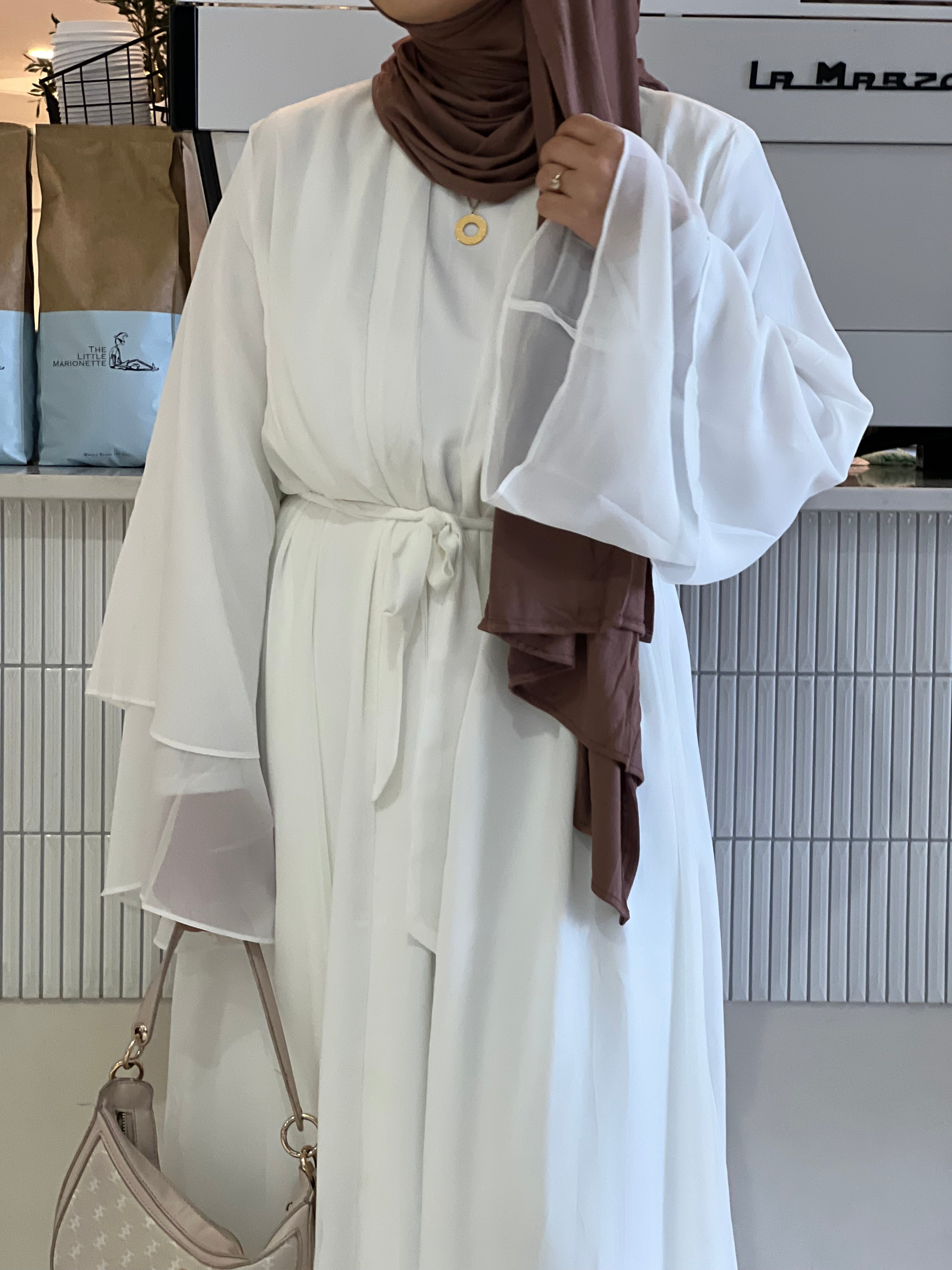 Aisha Abaya with Hijab - White