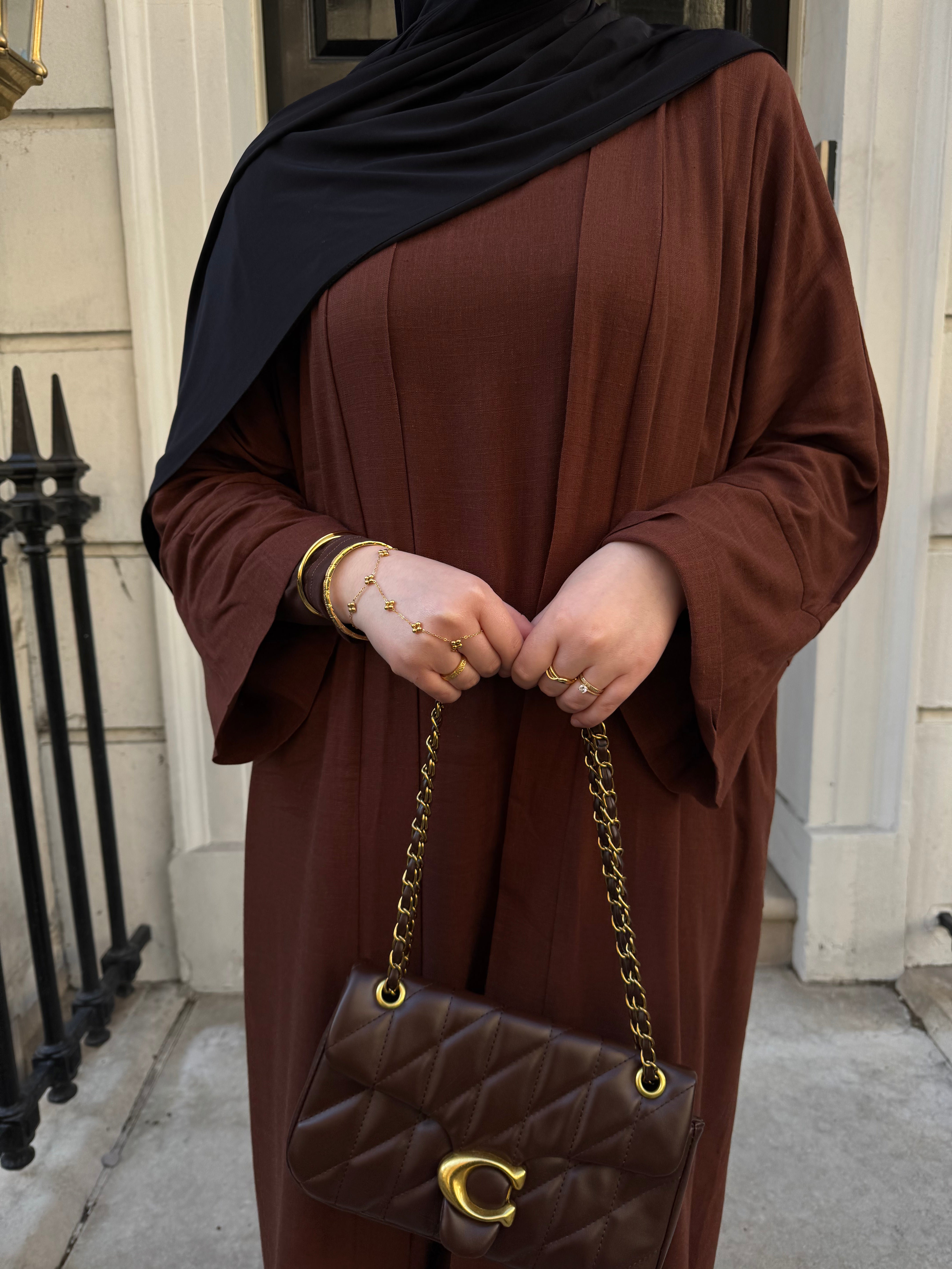 Aya Linen Abaya - Coffee