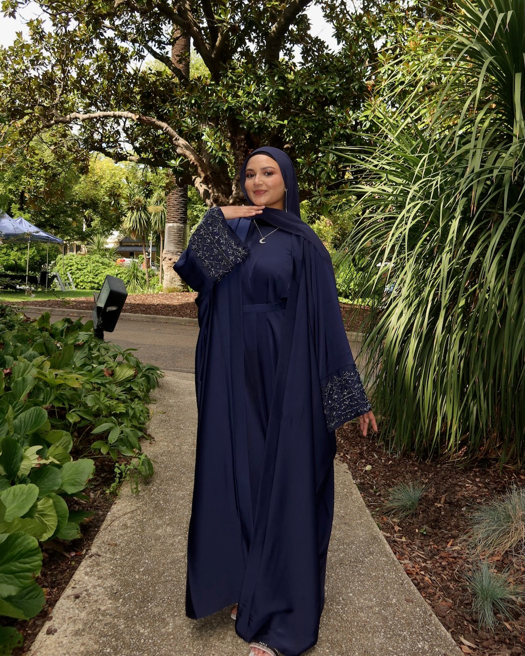 Maryam Navy Abaya with Hand Embriodery Perfect for Eid