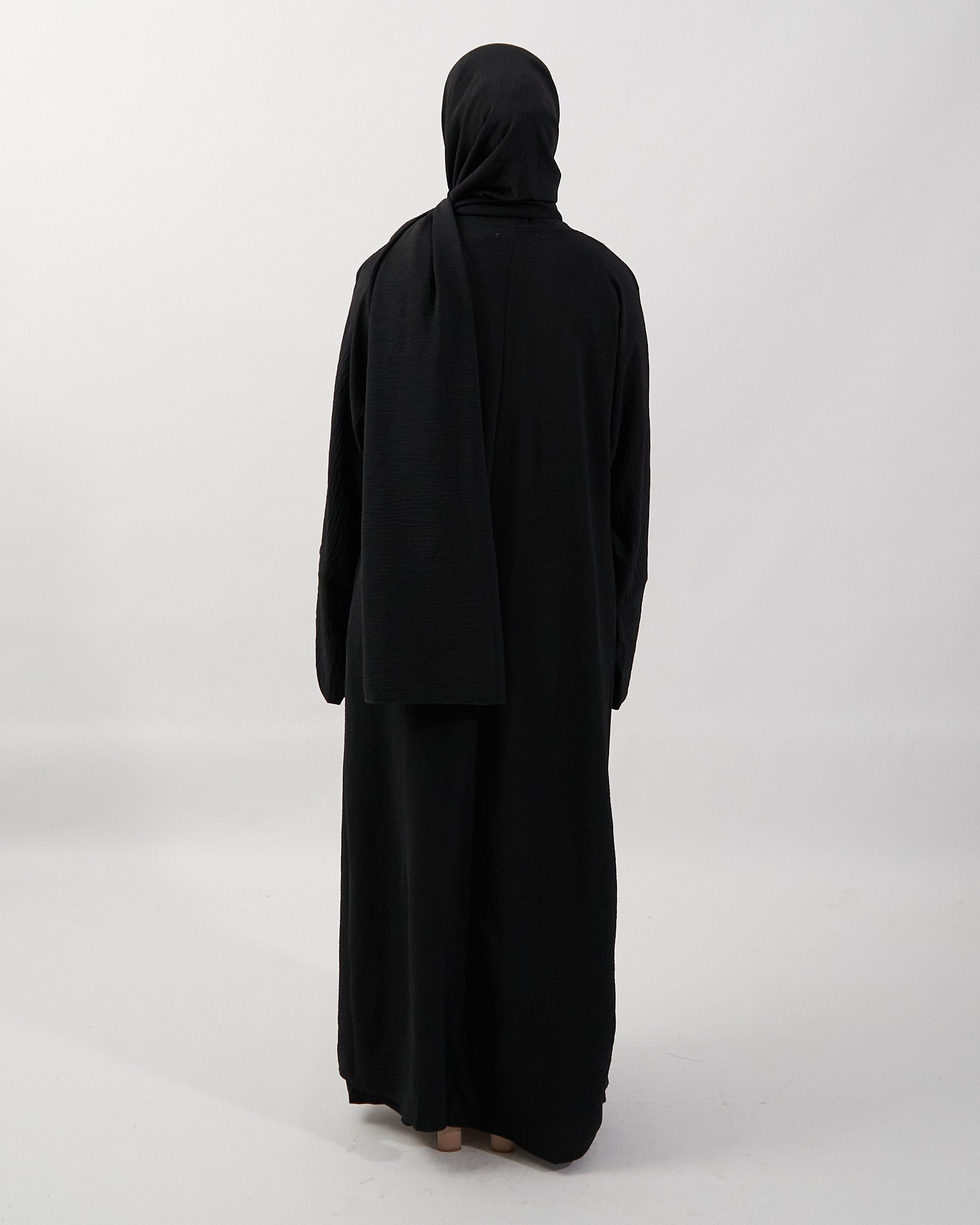 3PC Crinkle Abaya Set - Black Open Abaya Fajr Noor