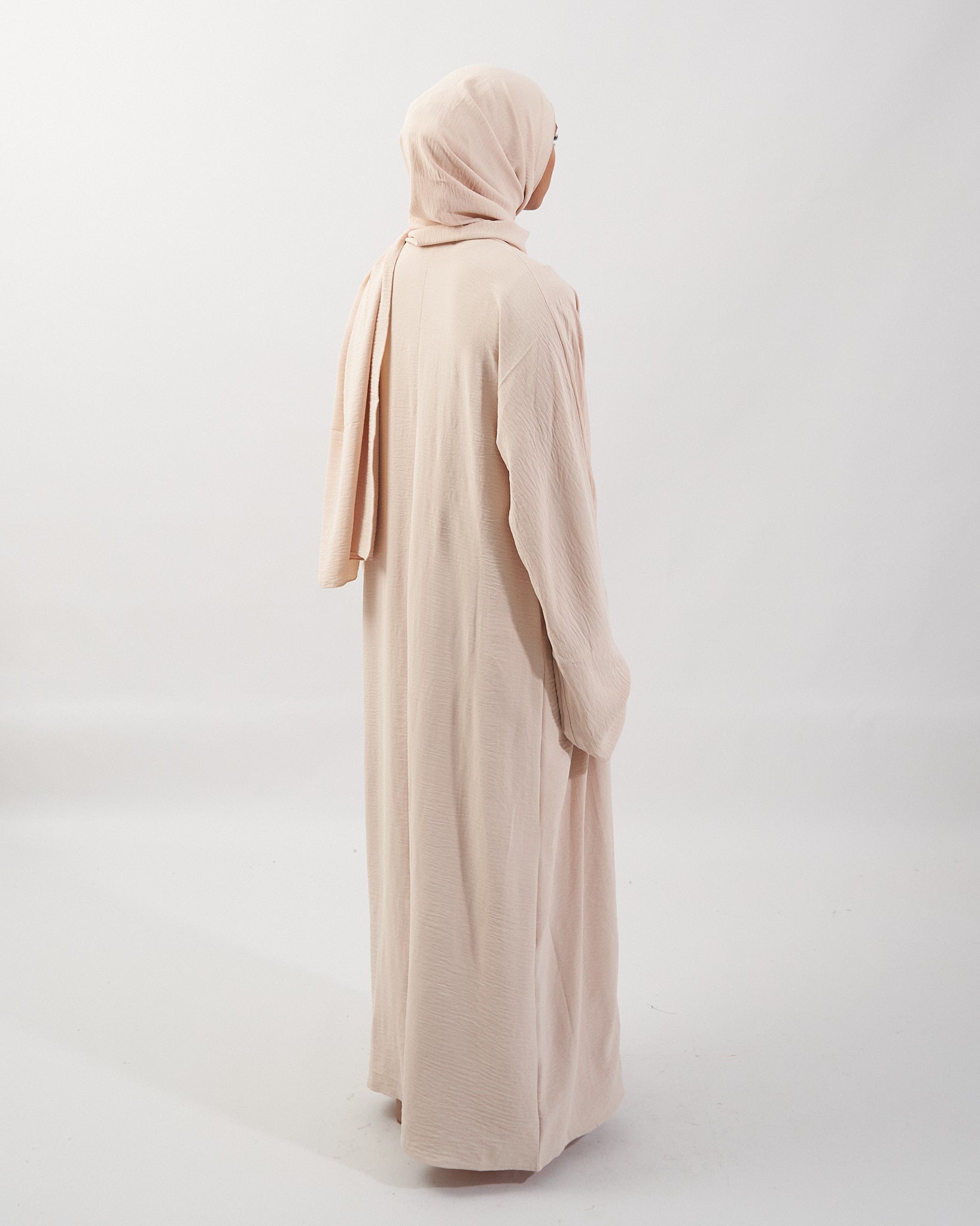 3PC Crinkle Abaya Set - Cream Open Abaya Fajr Noor