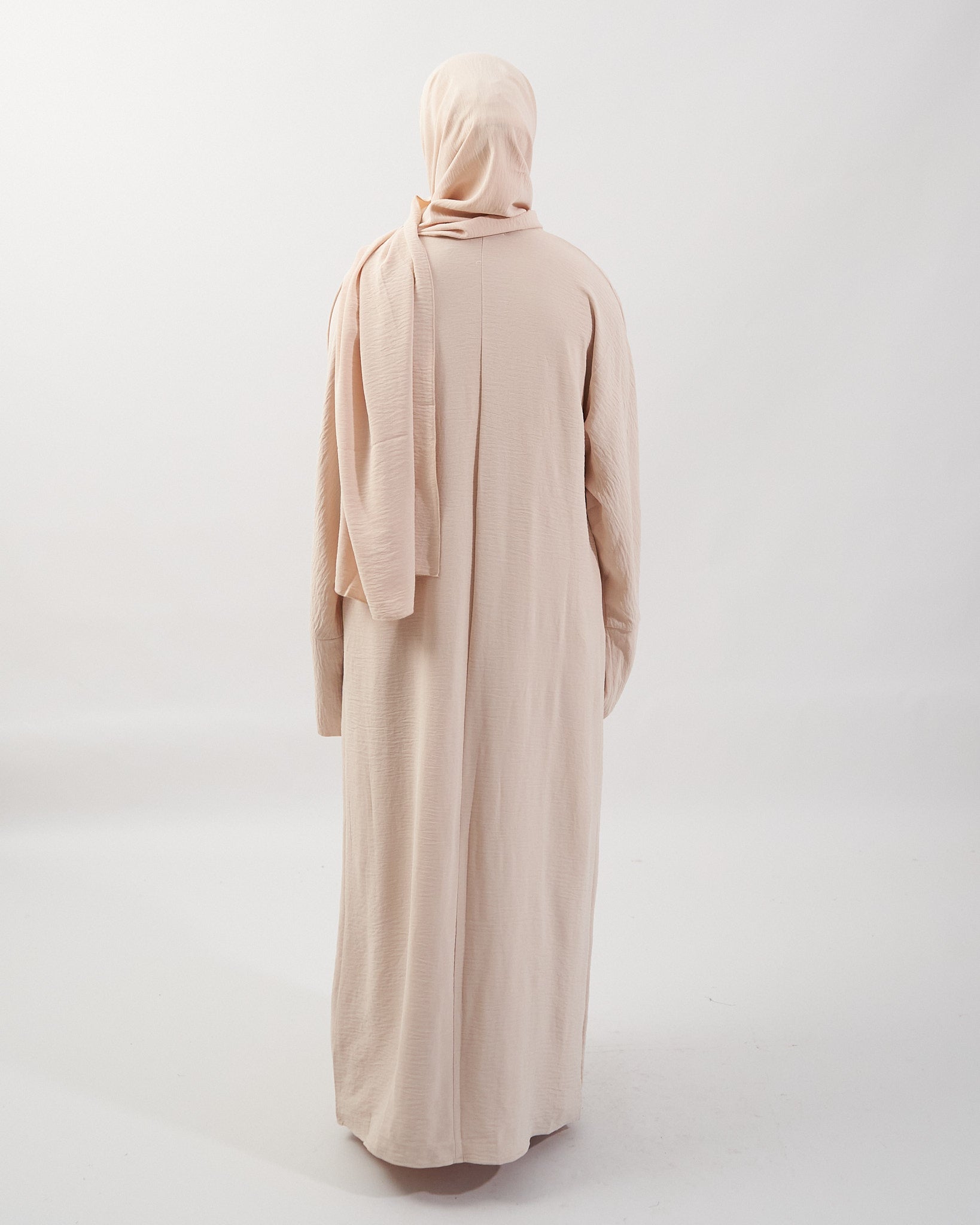 3PC Crinkle Abaya Set - Cream Open Abaya Fajr Noor