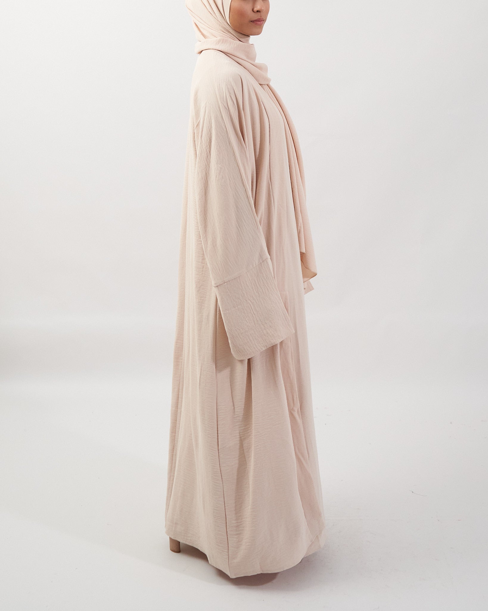 3PC Crinkle Abaya Set - Cream Open Abaya Fajr Noor