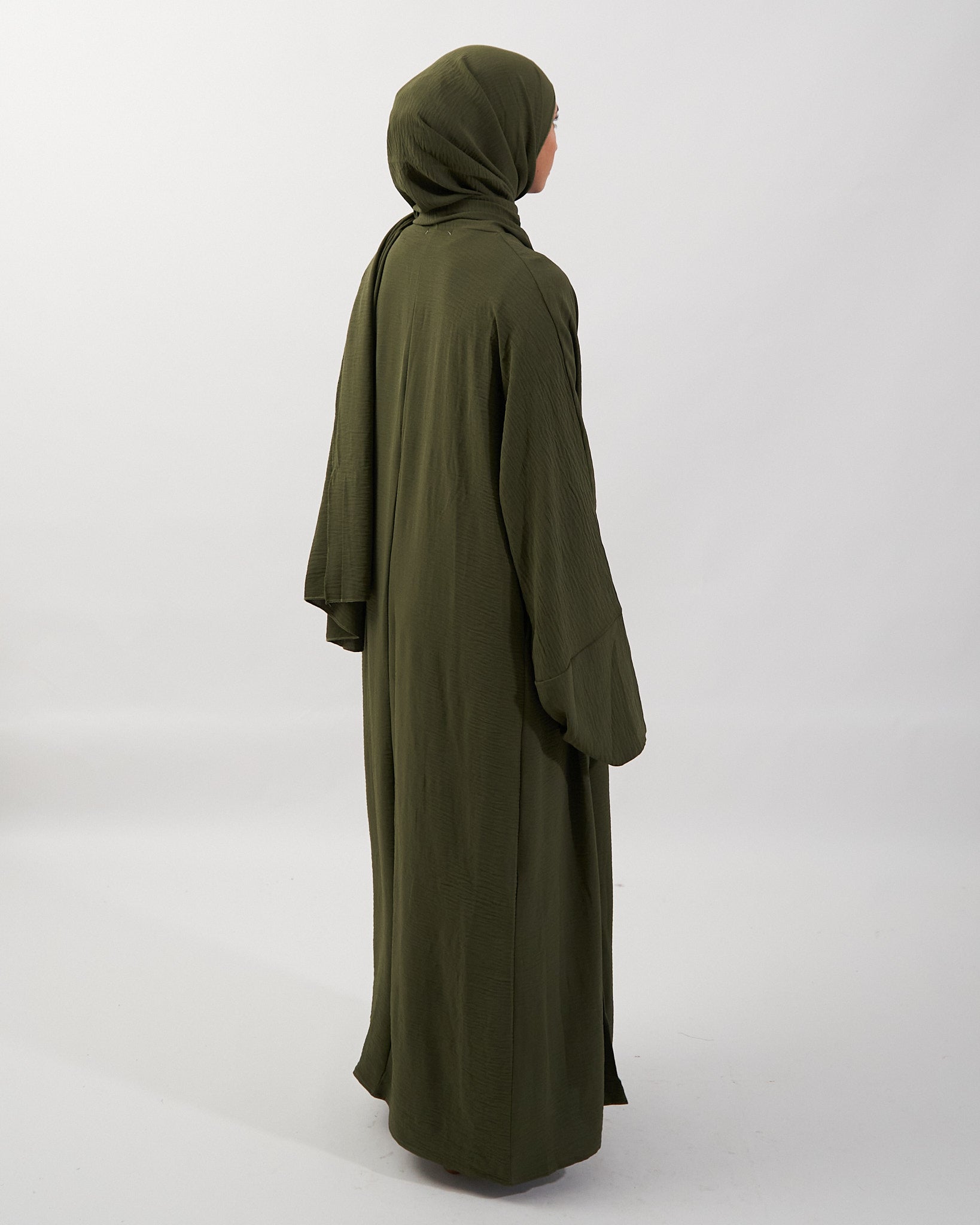 3PC Crinkle Abaya Set - Khaki Open Abaya Fajr Noor
