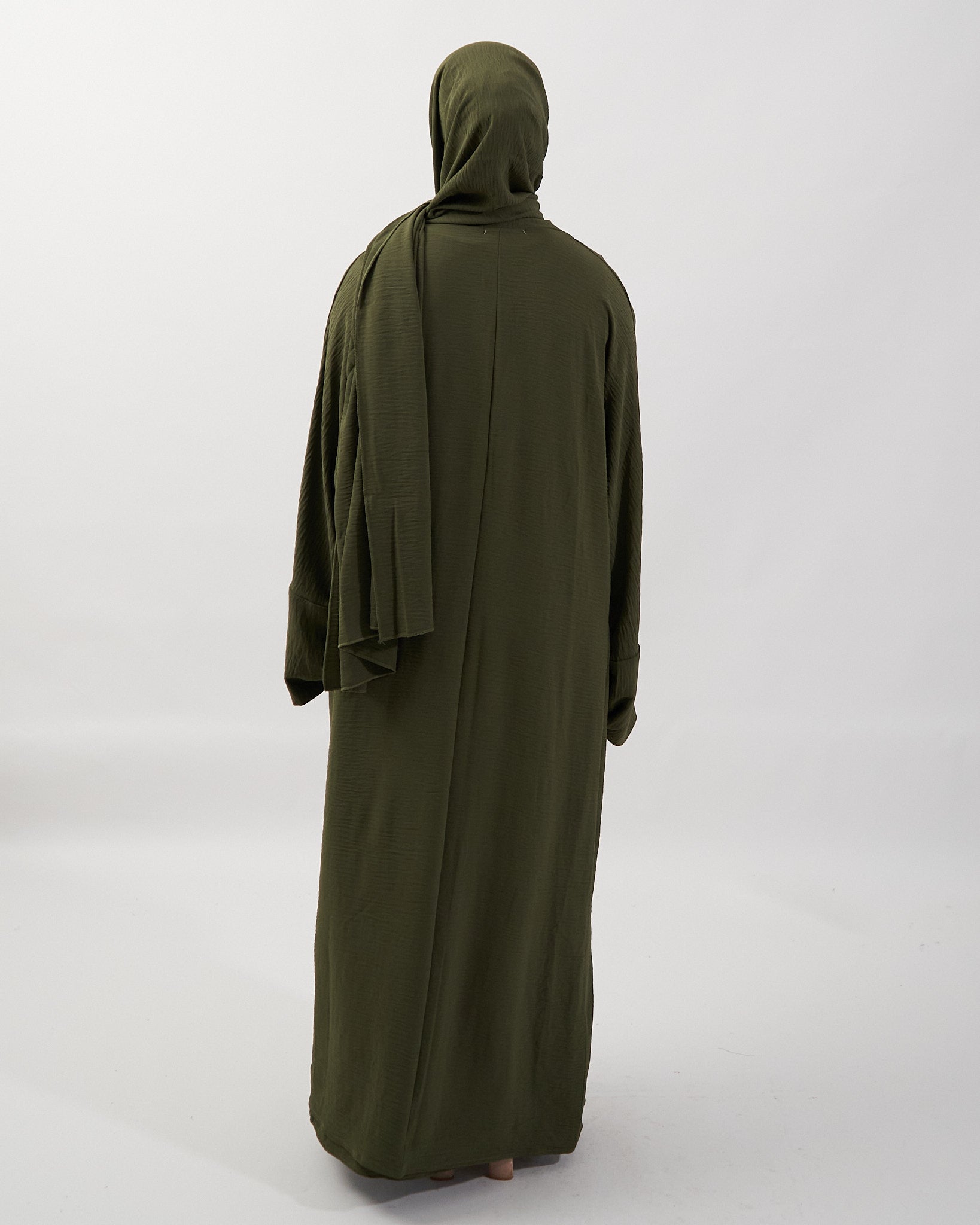 3PC Crinkle Abaya Set - Khaki Open Abaya Fajr Noor