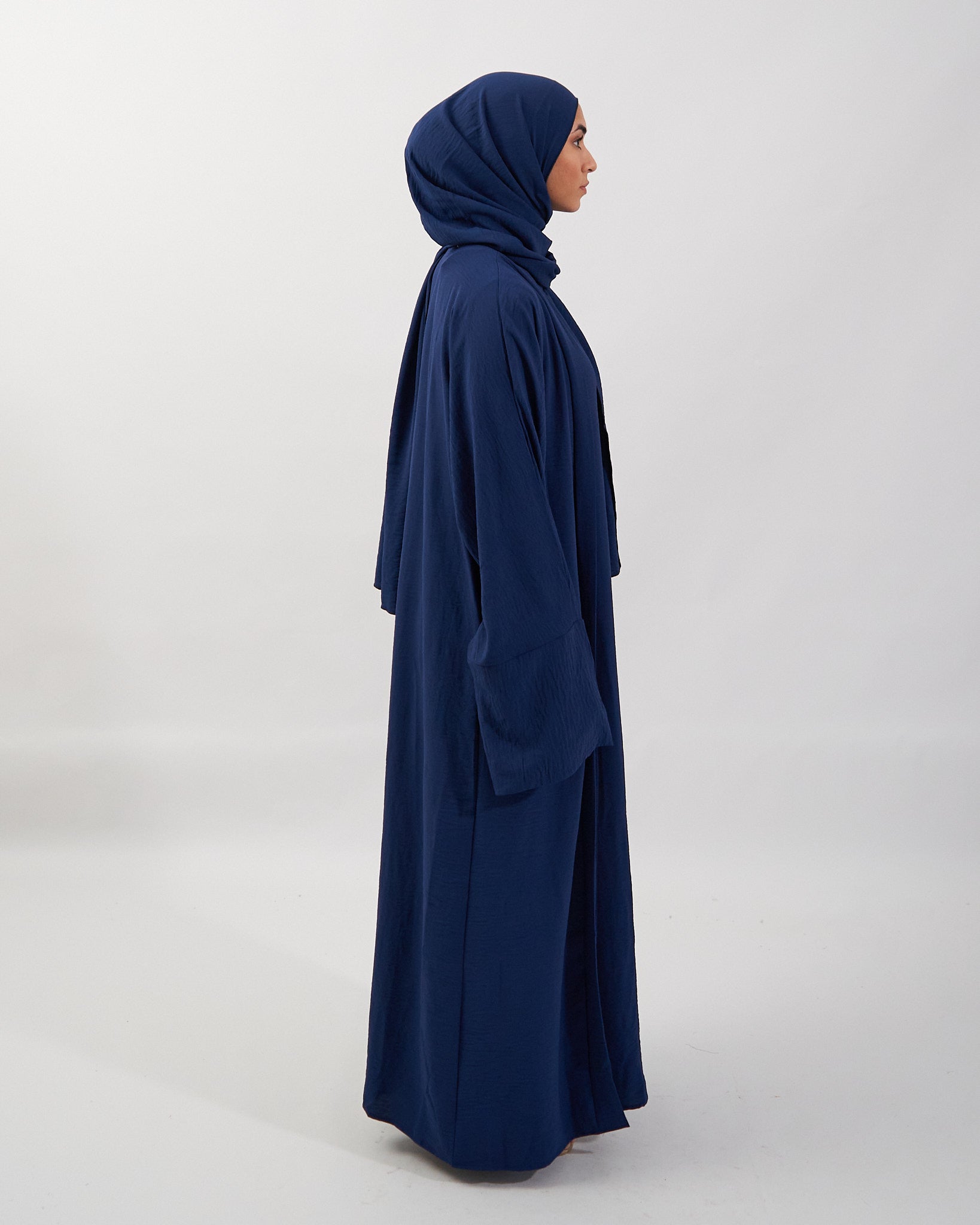 3PC Crinkle Abaya Set - Navy Open Abaya Fajr Noor