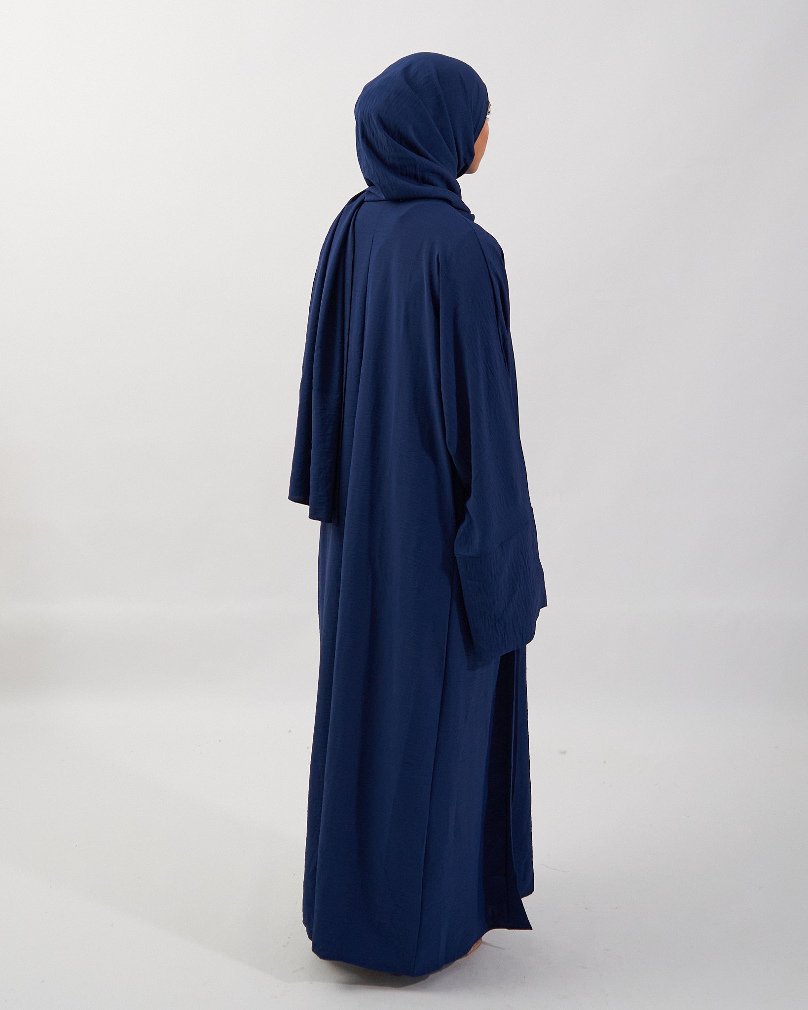 3PC Crinkle Abaya Set - Navy Open Abaya Fajr Noor