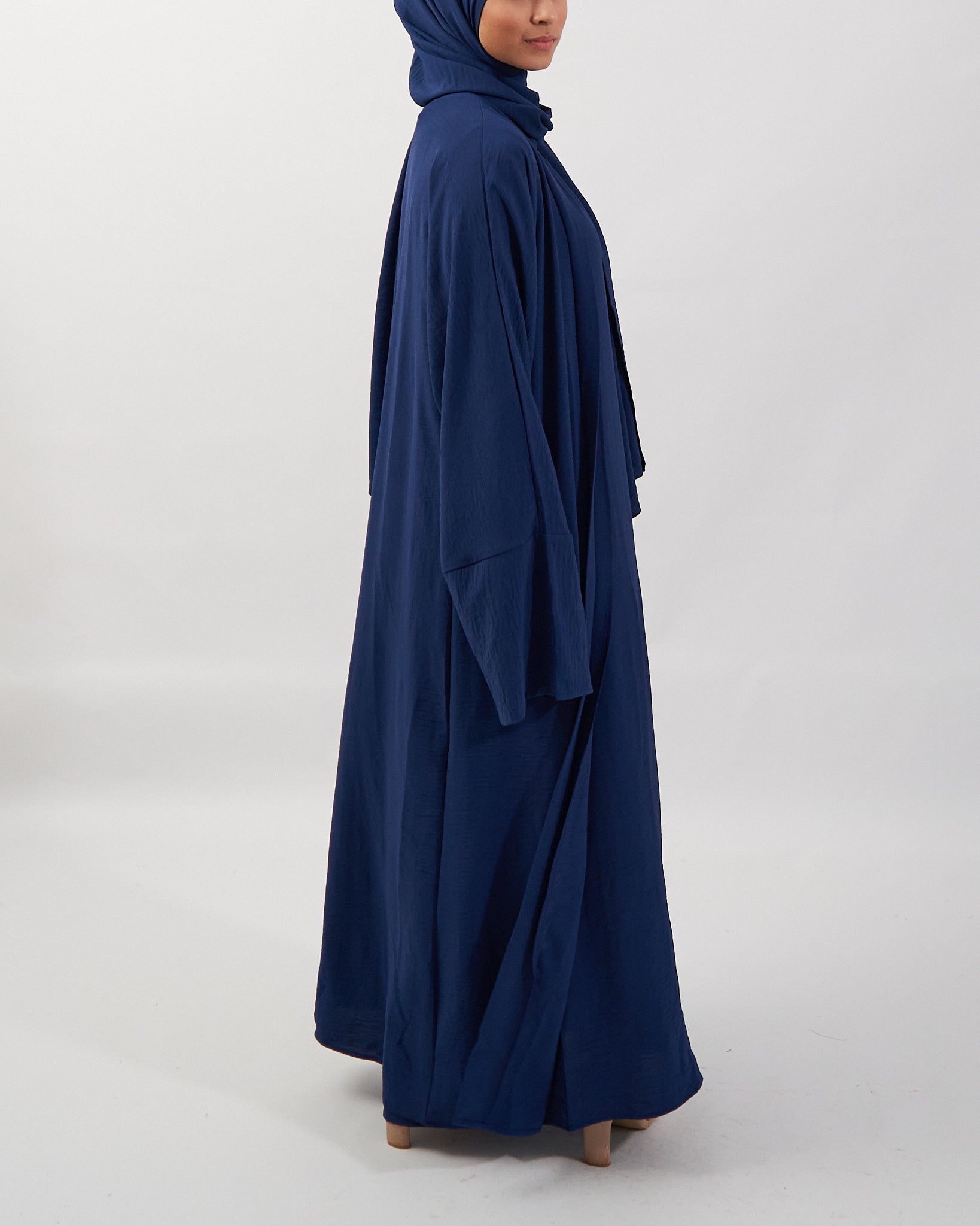 3PC Crinkle Abaya Set - Navy Open Abaya Fajr Noor