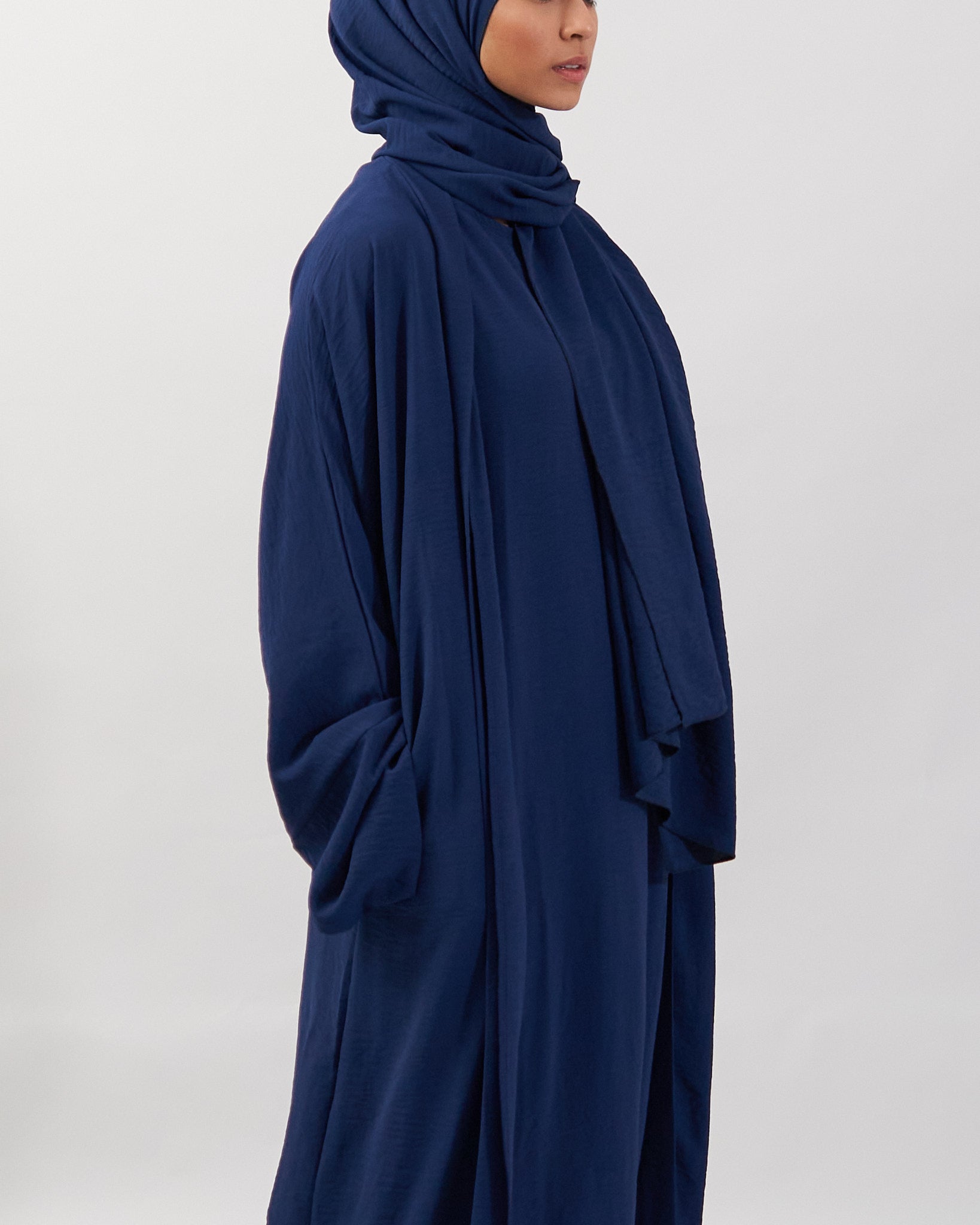3PC Crinkle Abaya Set - Navy Open Abaya Fajr Noor