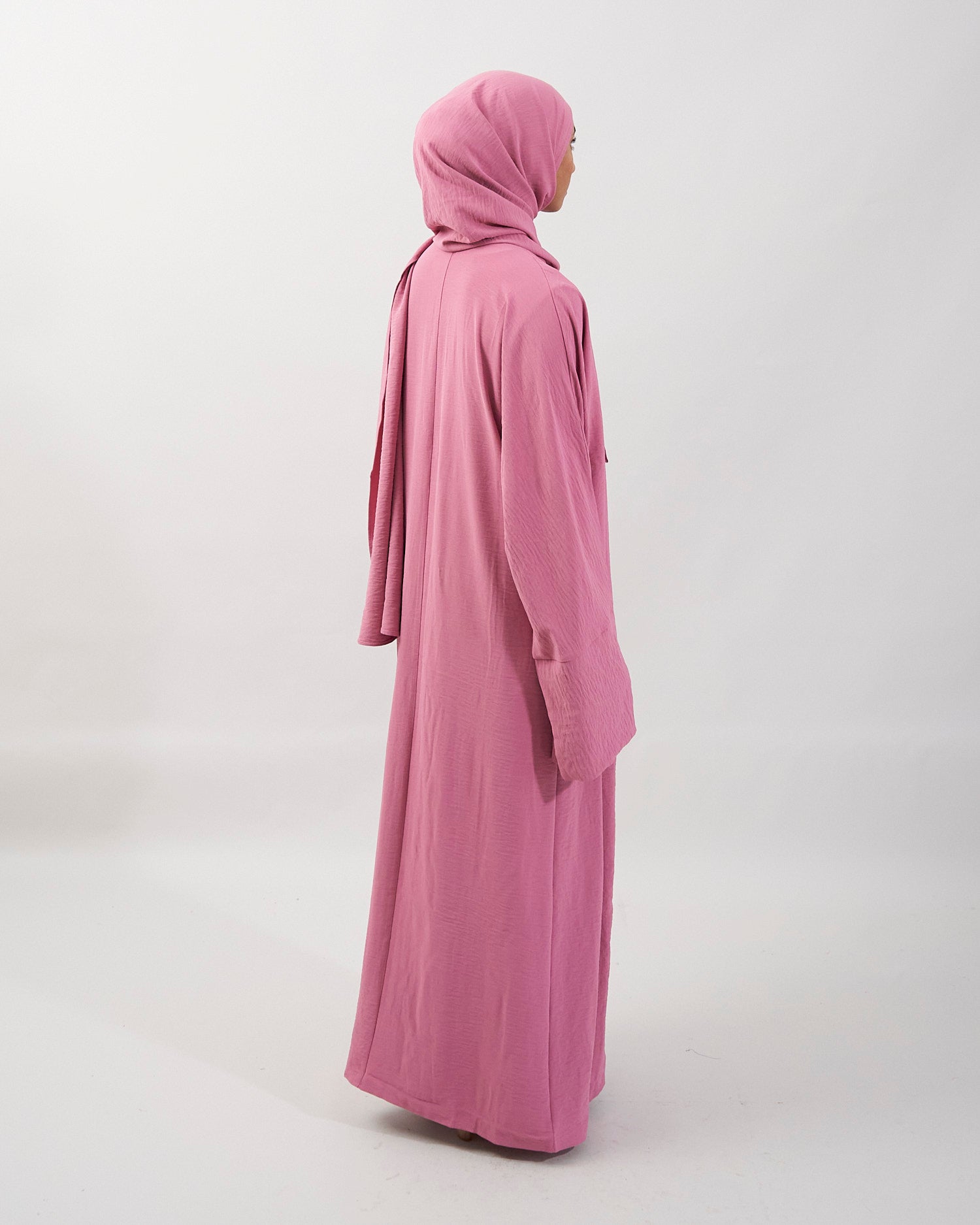 3PC Crinkle Abaya Set - Pink Open Abaya Fajr Noor