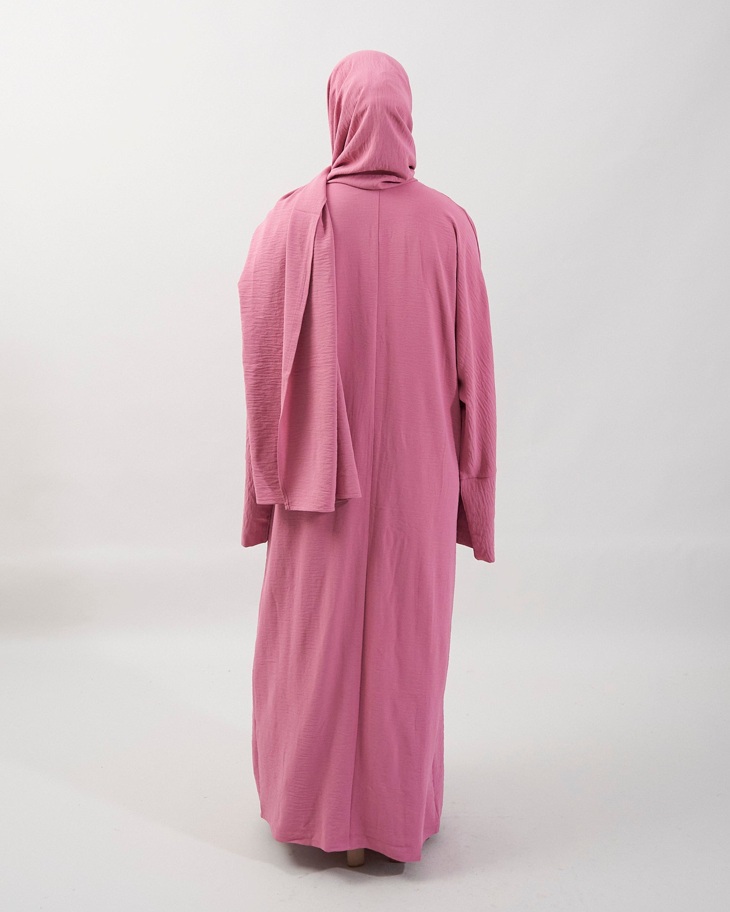 3PC Crinkle Abaya Set - Pink Open Abaya Fajr Noor