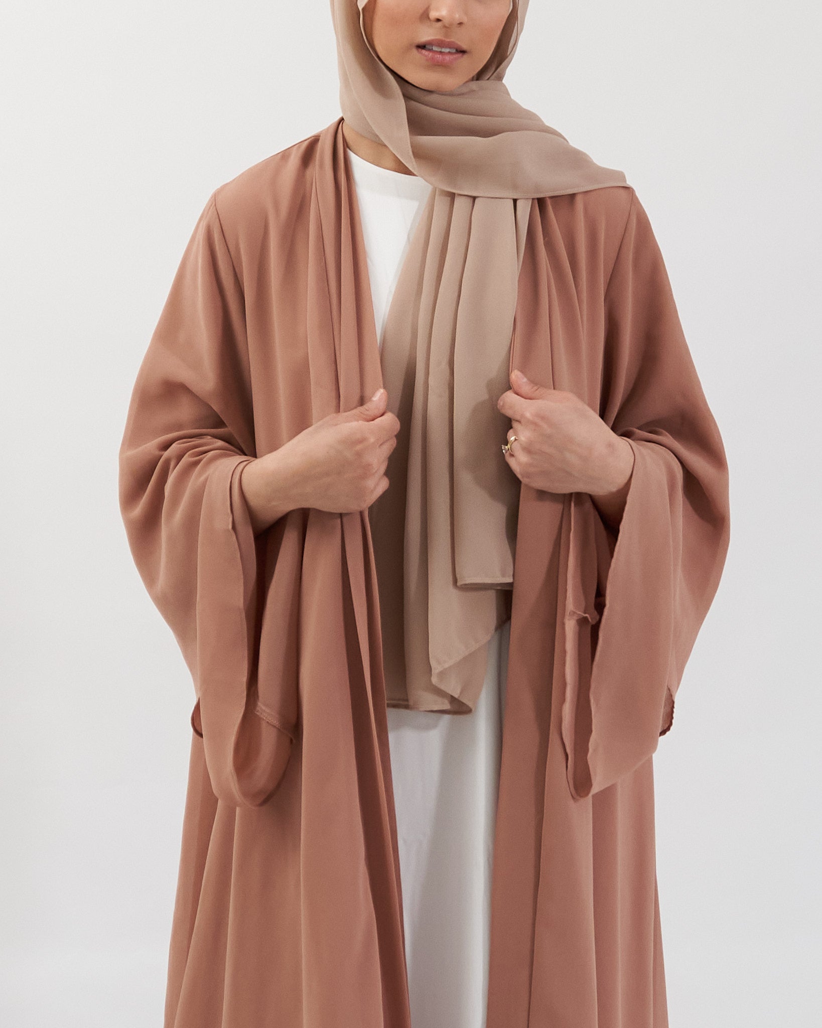 Aisha Abaya with Hijab - Brown Open Abaya Fajr Noor