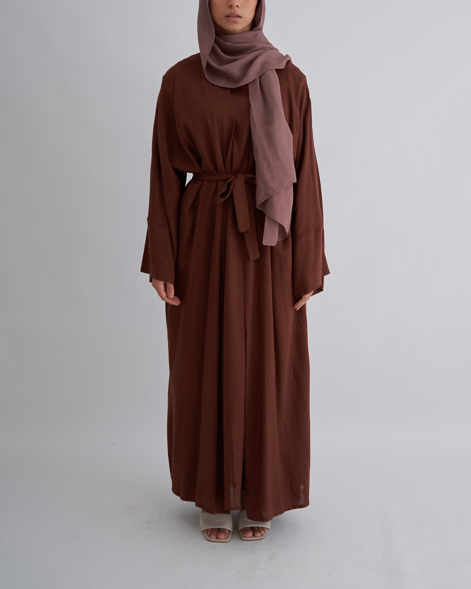 Aya Linen Abaya - Coffee