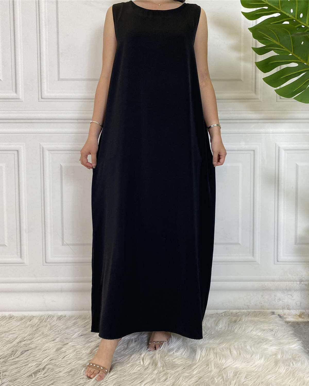 Black Sleeveless Slip Dress Under Abaya Fajr Noor