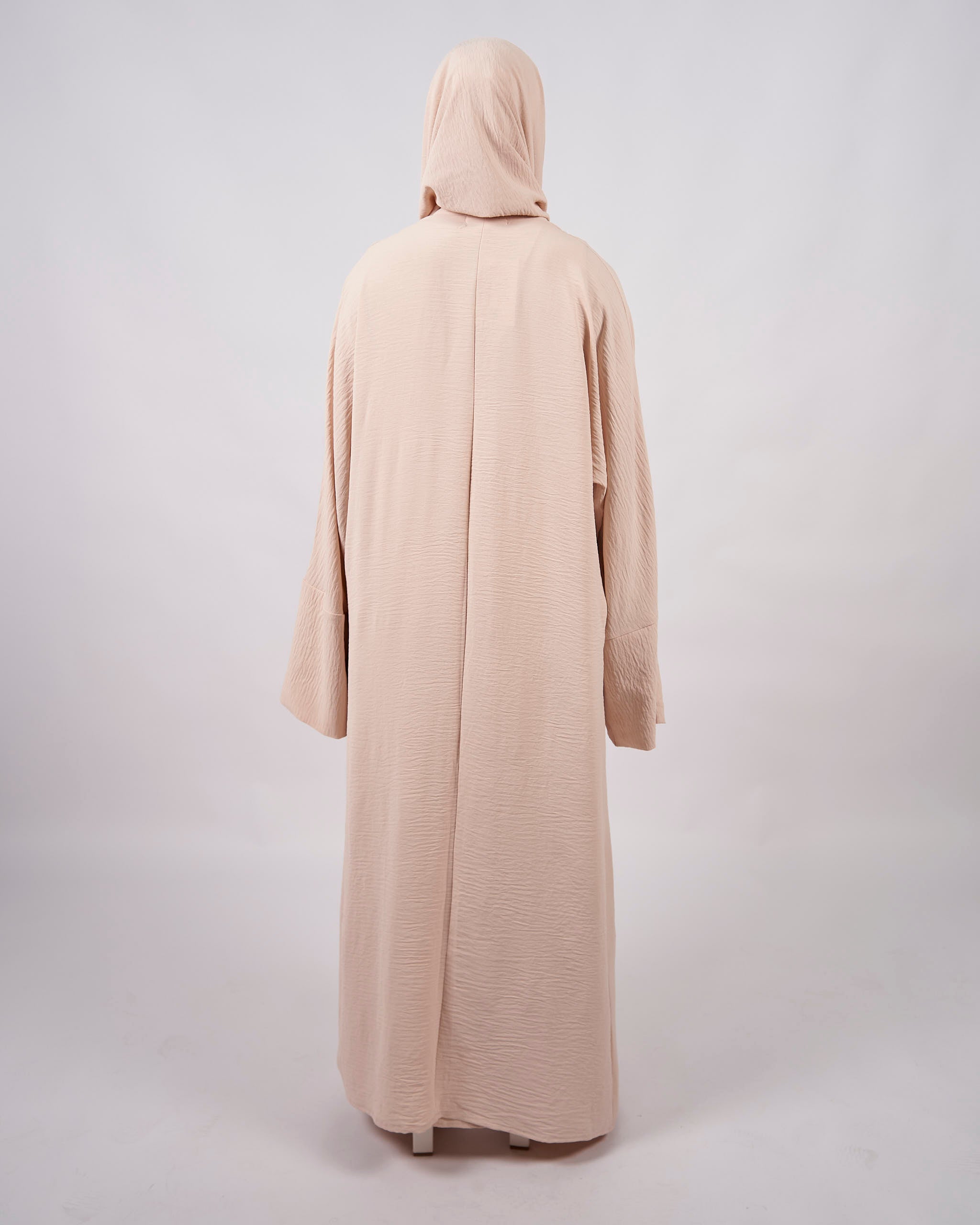3-teiliges Crinkle-Abaya-Set – Creme