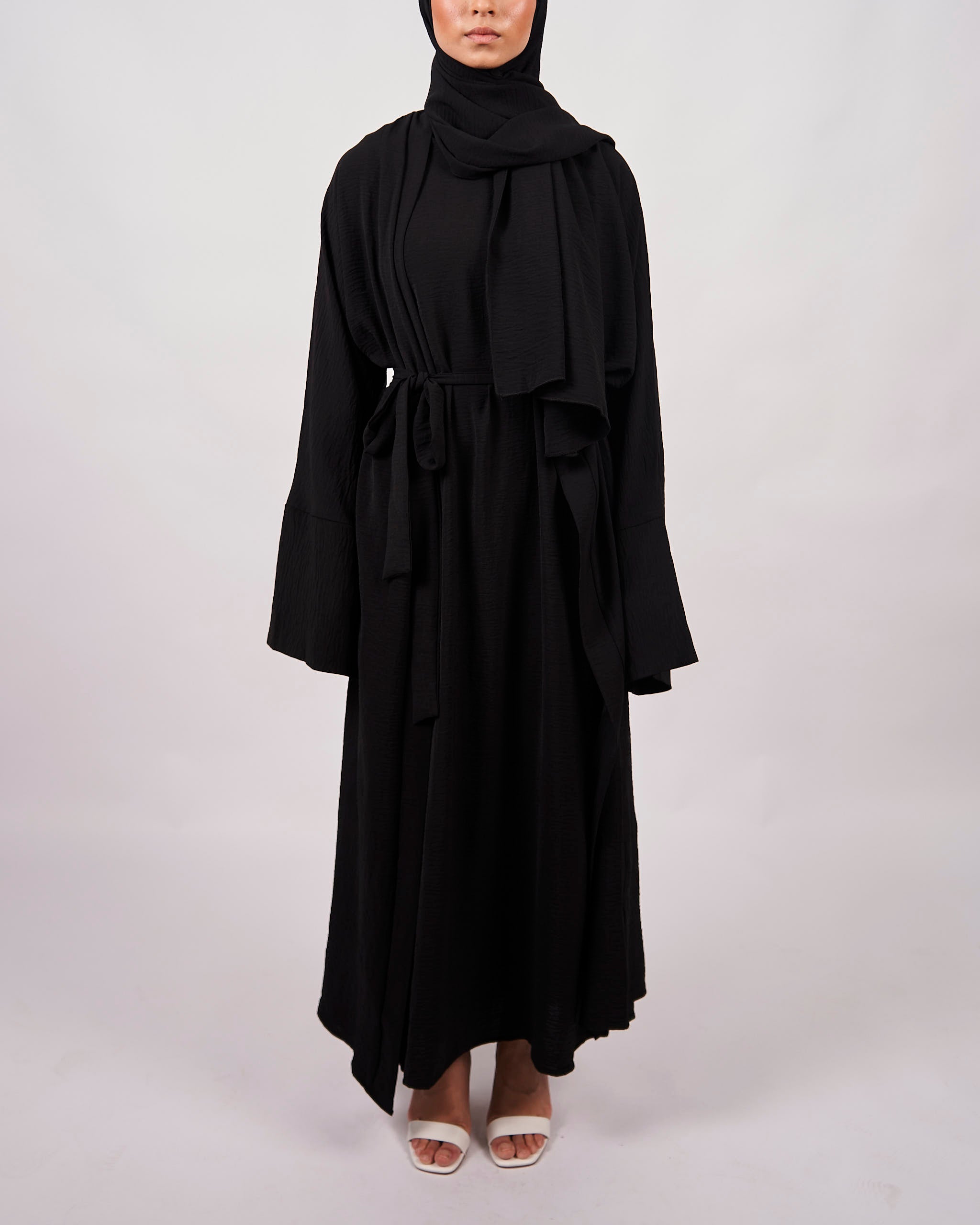 3 Piece Abaya Set - Black - Open Abaya - Fajr Noor