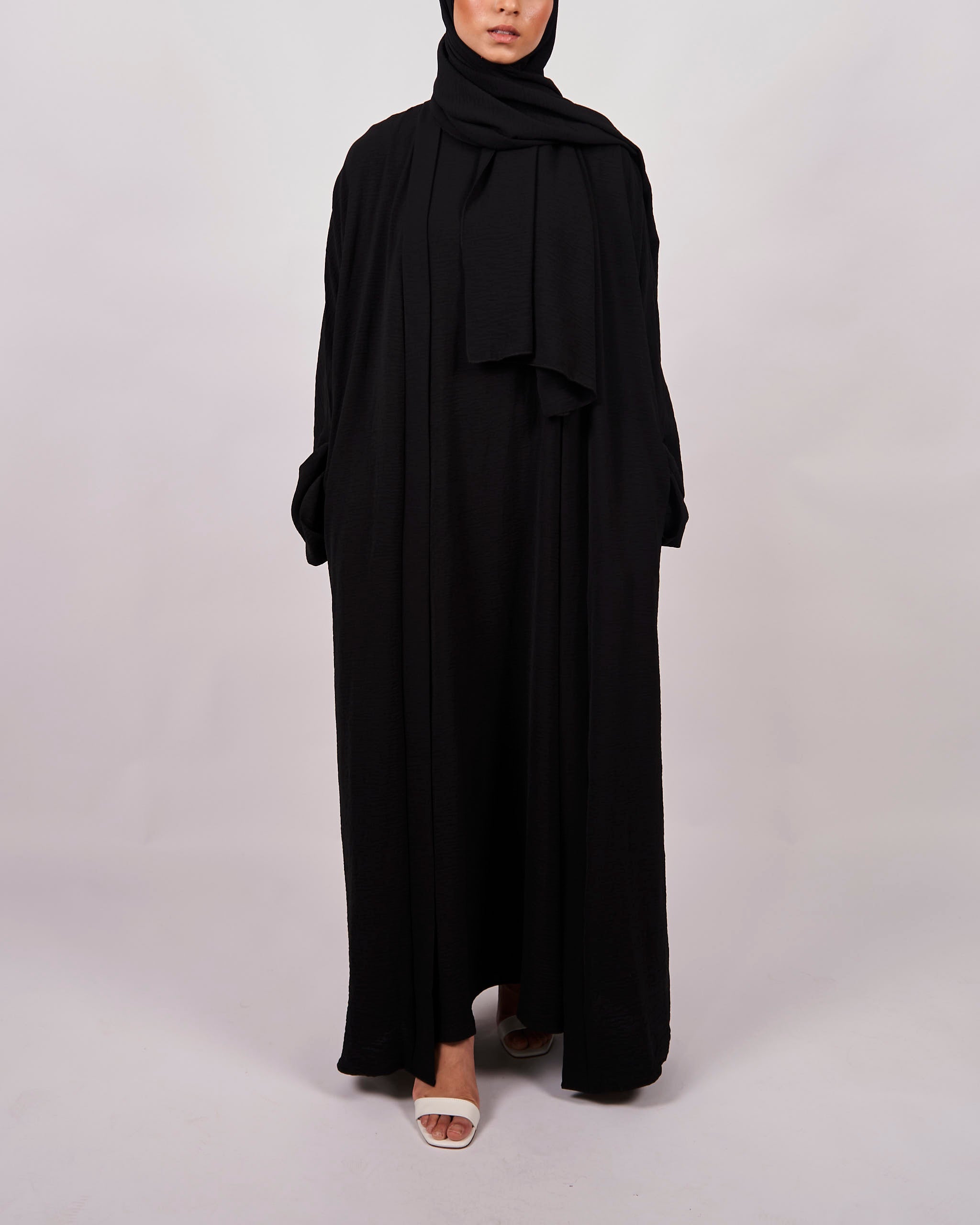 3 Piece Abaya Set - Black - Open Abaya - Fajr Noor