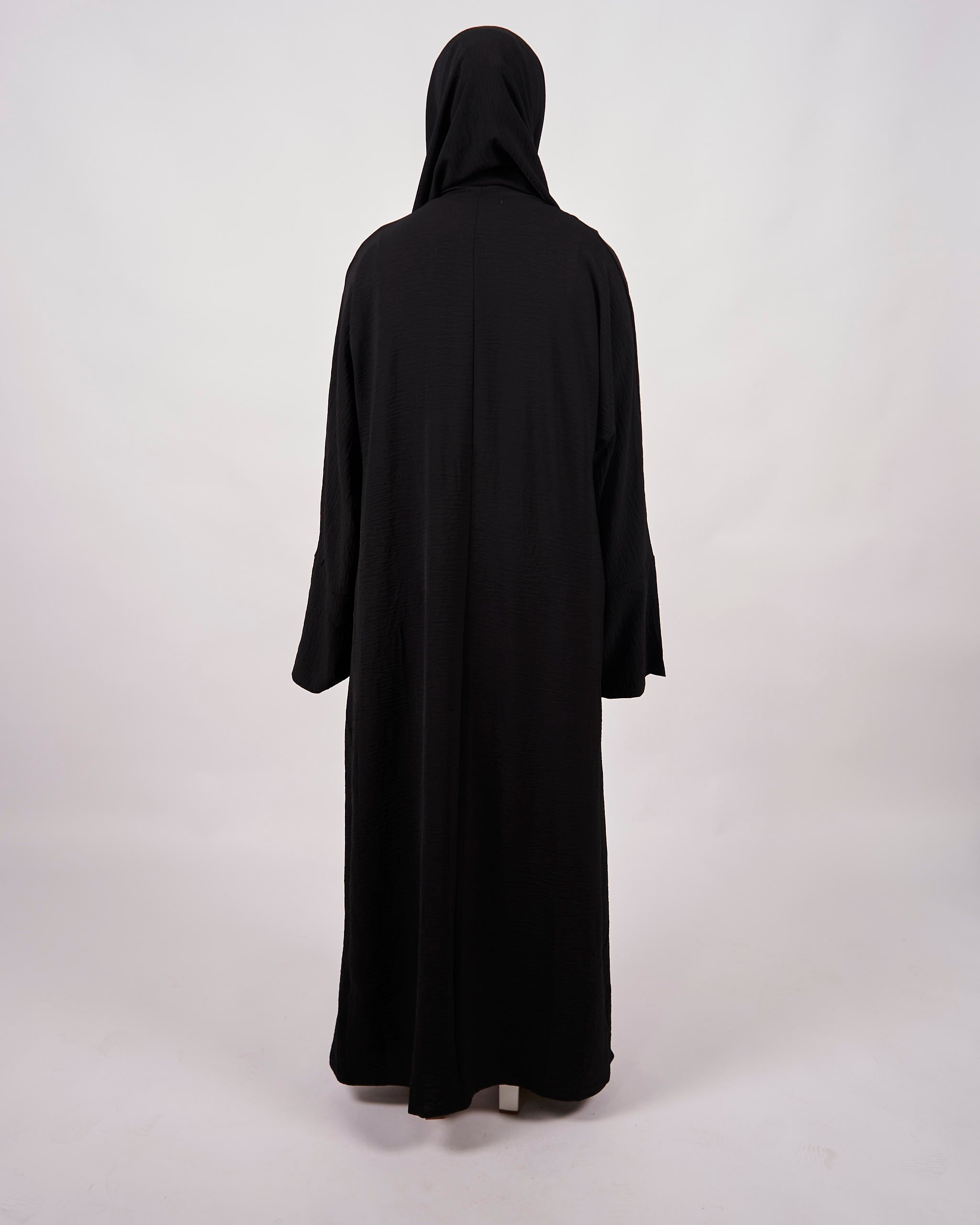 3-teiliges Crinkle-Abaya-Set – Schwarz