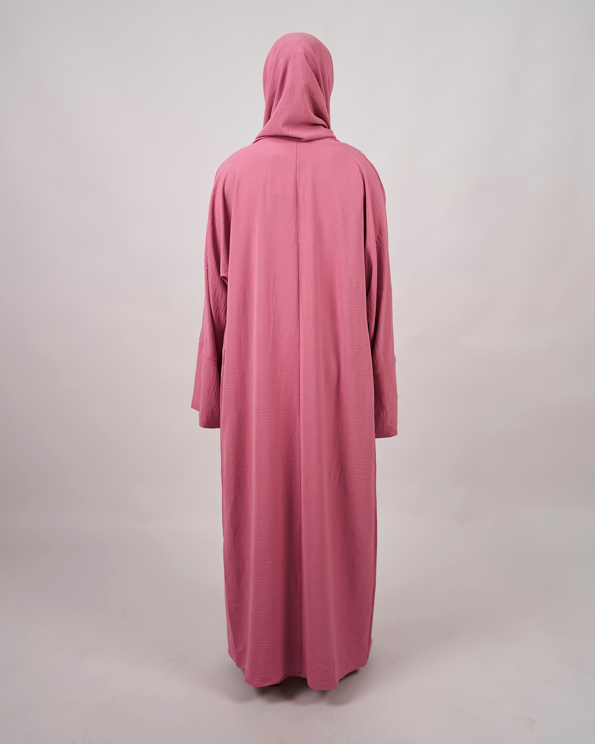 3-teiliges Crinkle-Abaya-Set – Rosa