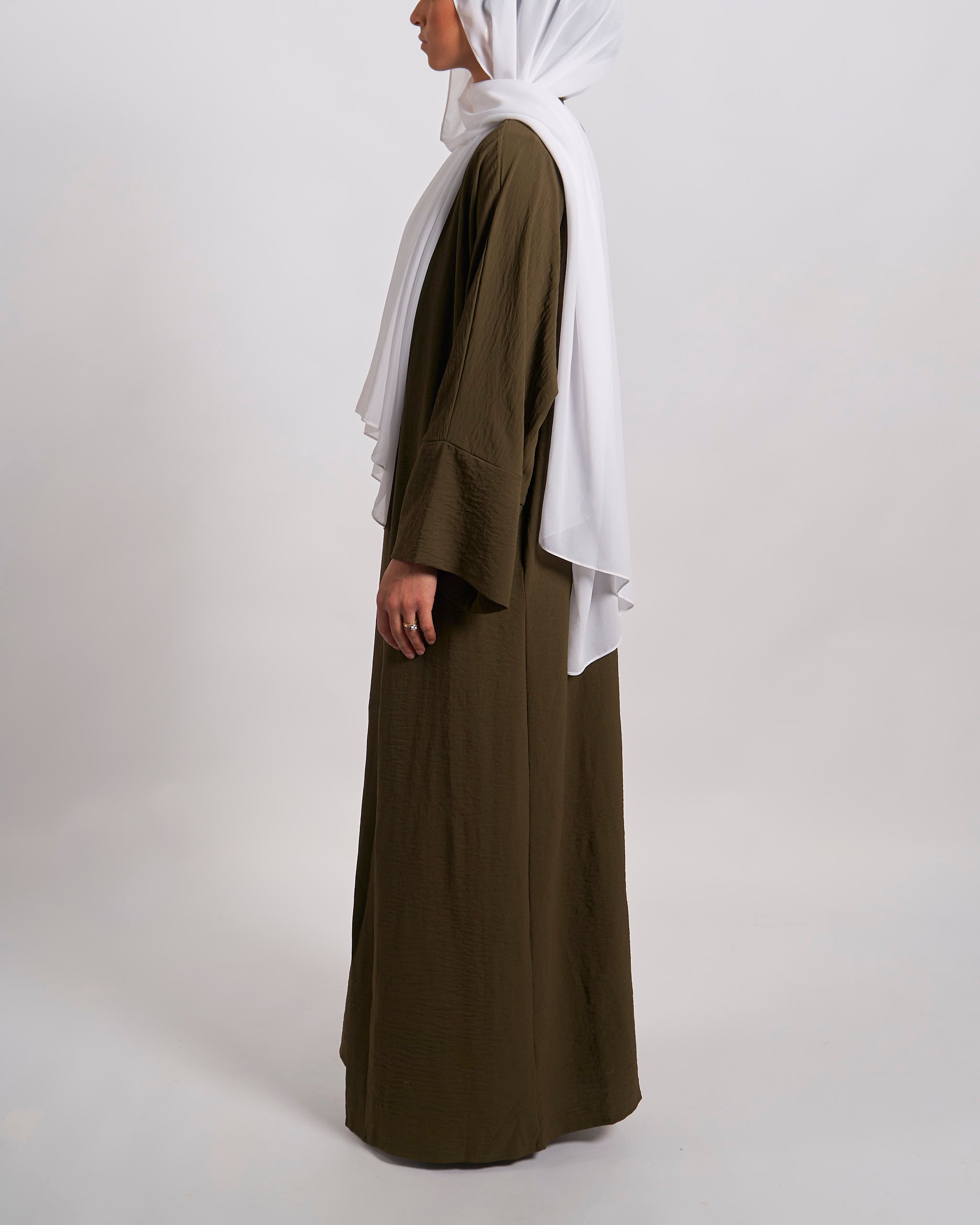 3-teiliges Crinkle-Abaya-Set – Khaki