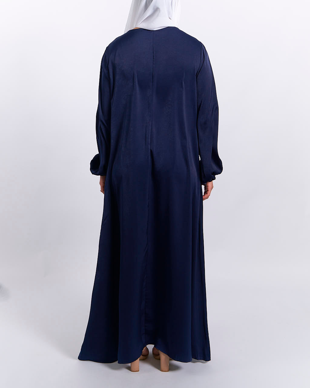 Jannah Satin-Abaya mit Bündchen – Marineblau