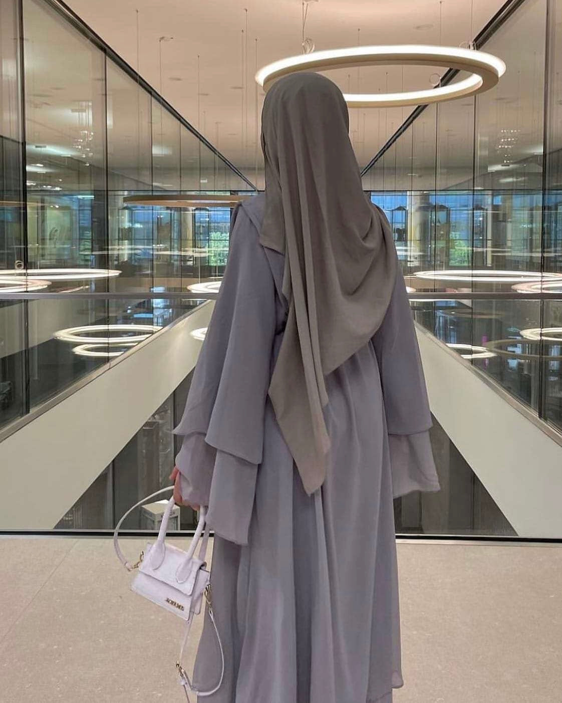 Aisha Abaya with Hijab - Silver Open Abaya Fajr Noor