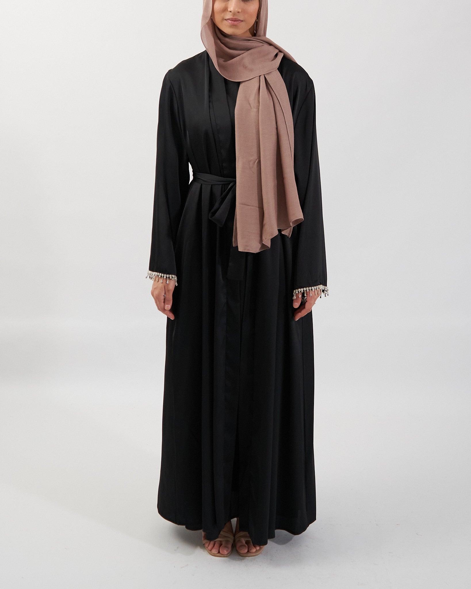 2PC Malika Satin Abaya Set - Black Satin Abaya Fajr Noor