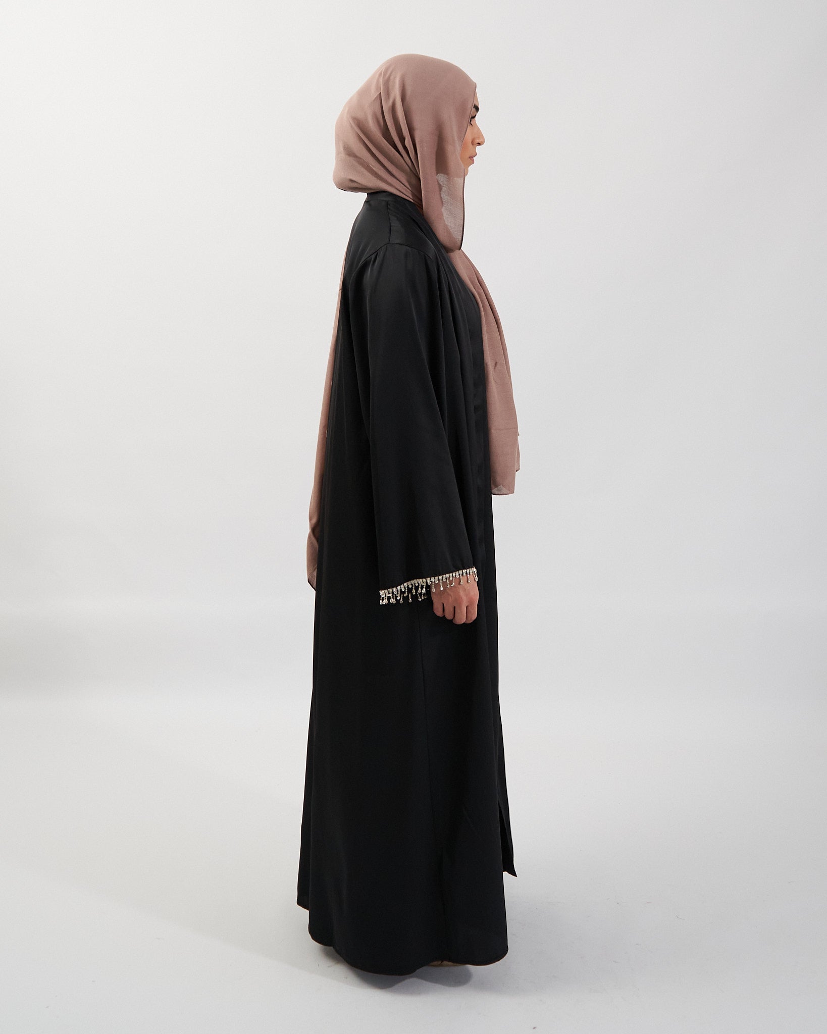 2PC Malika Satin Abaya Set - Black Satin Abaya Fajr Noor