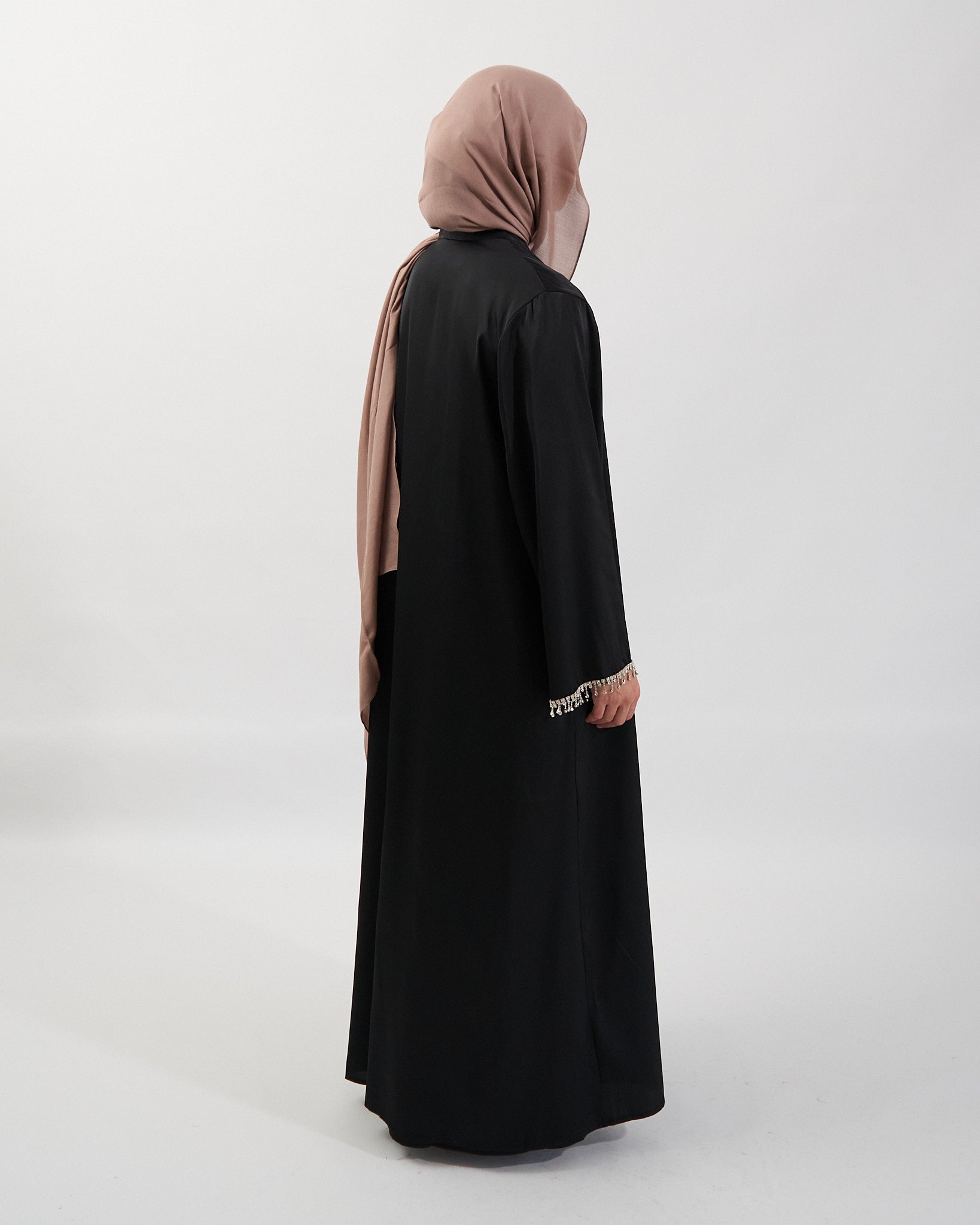 2PC Malika Satin Abaya Set - Black Satin Abaya Fajr Noor