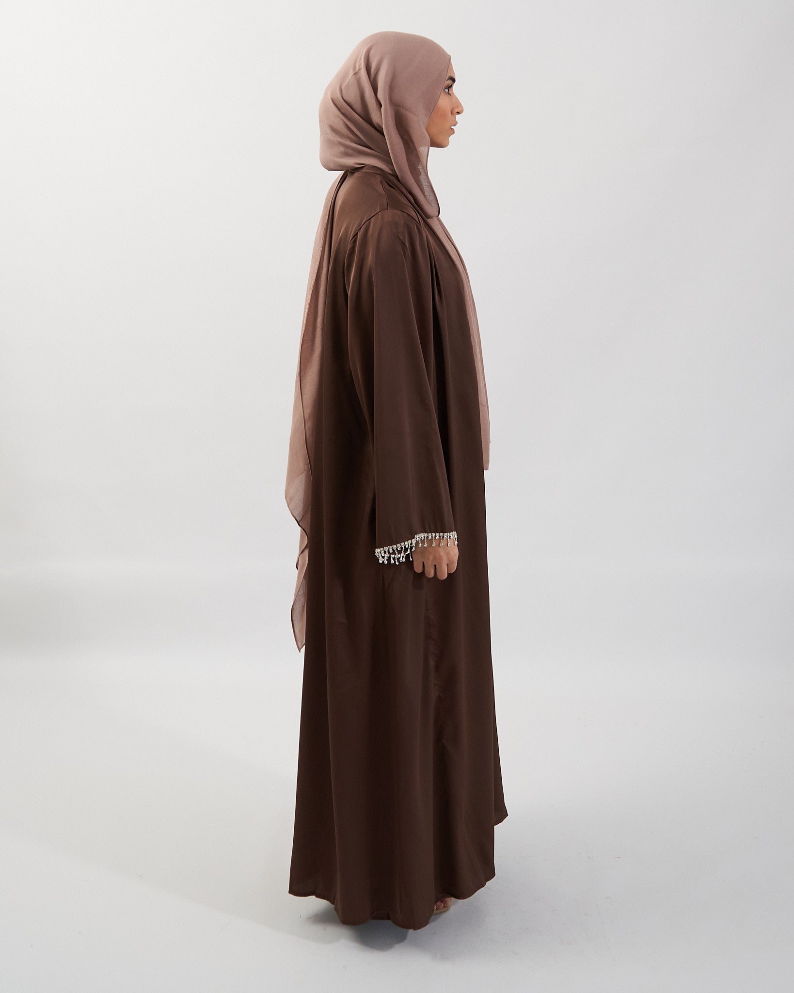 2PC Malika Satin Abaya Set - Coffee Satin Abaya Fajr Noor