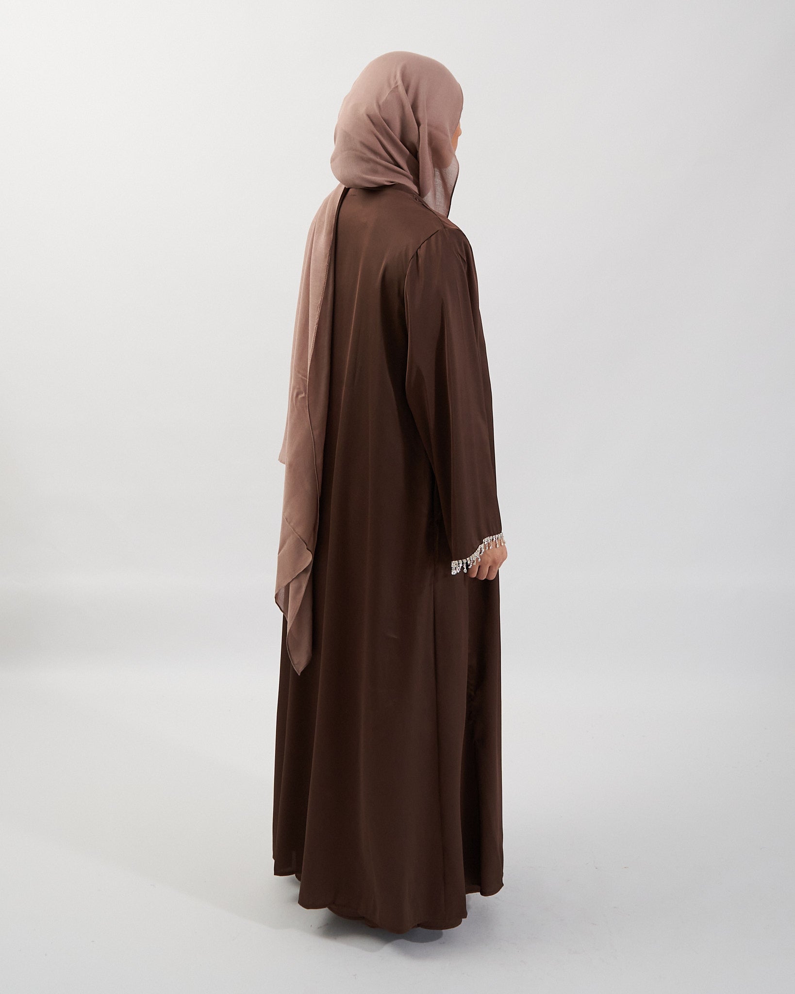 2PC Malika Satin Abaya Set - Coffee Satin Abaya Fajr Noor
