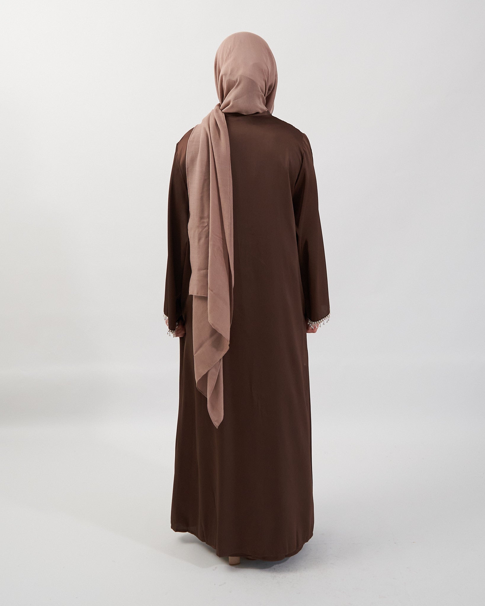 2PC Malika Satin Abaya Set - Coffee Satin Abaya Fajr Noor