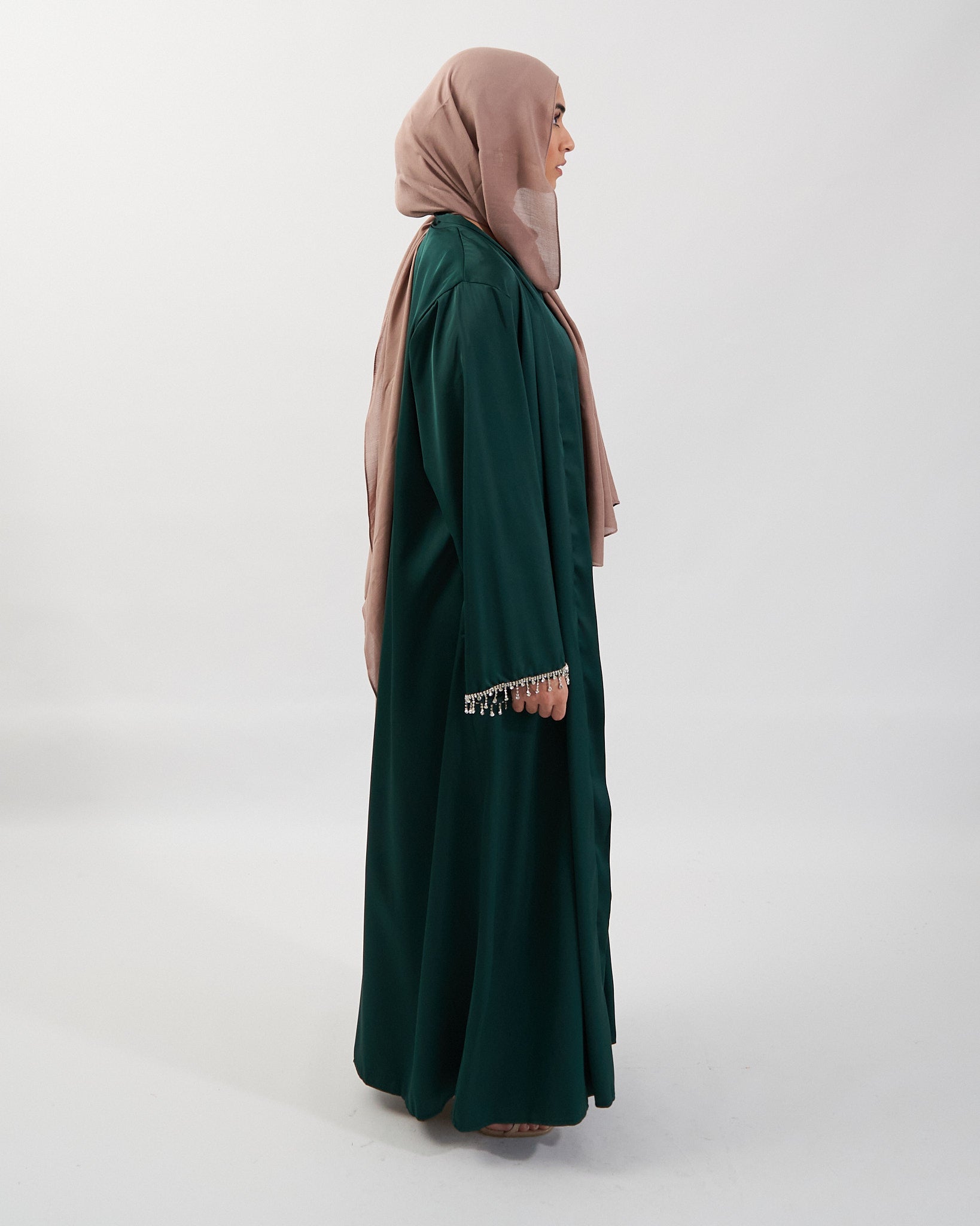 2PC Malika Satin Abaya Set - Emerald Satin Abaya Fajr Noor