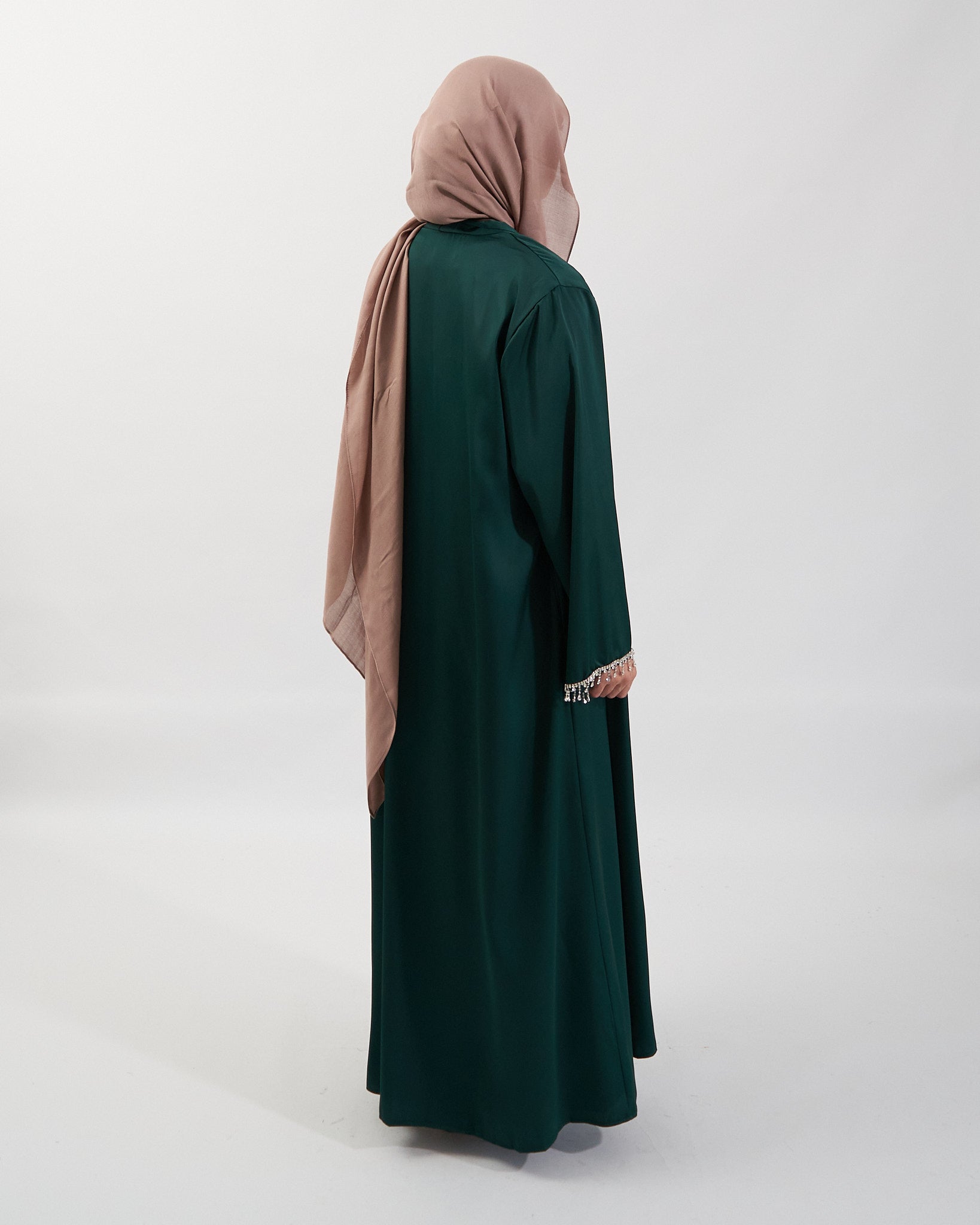 2PC Malika Satin Abaya Set - Emerald Satin Abaya Fajr Noor